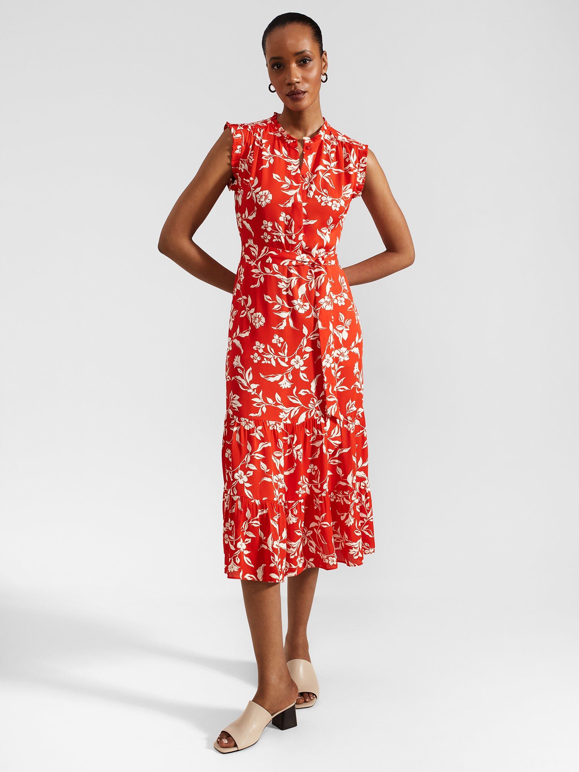 Hobbs Elsa Floral Dress Red Cream