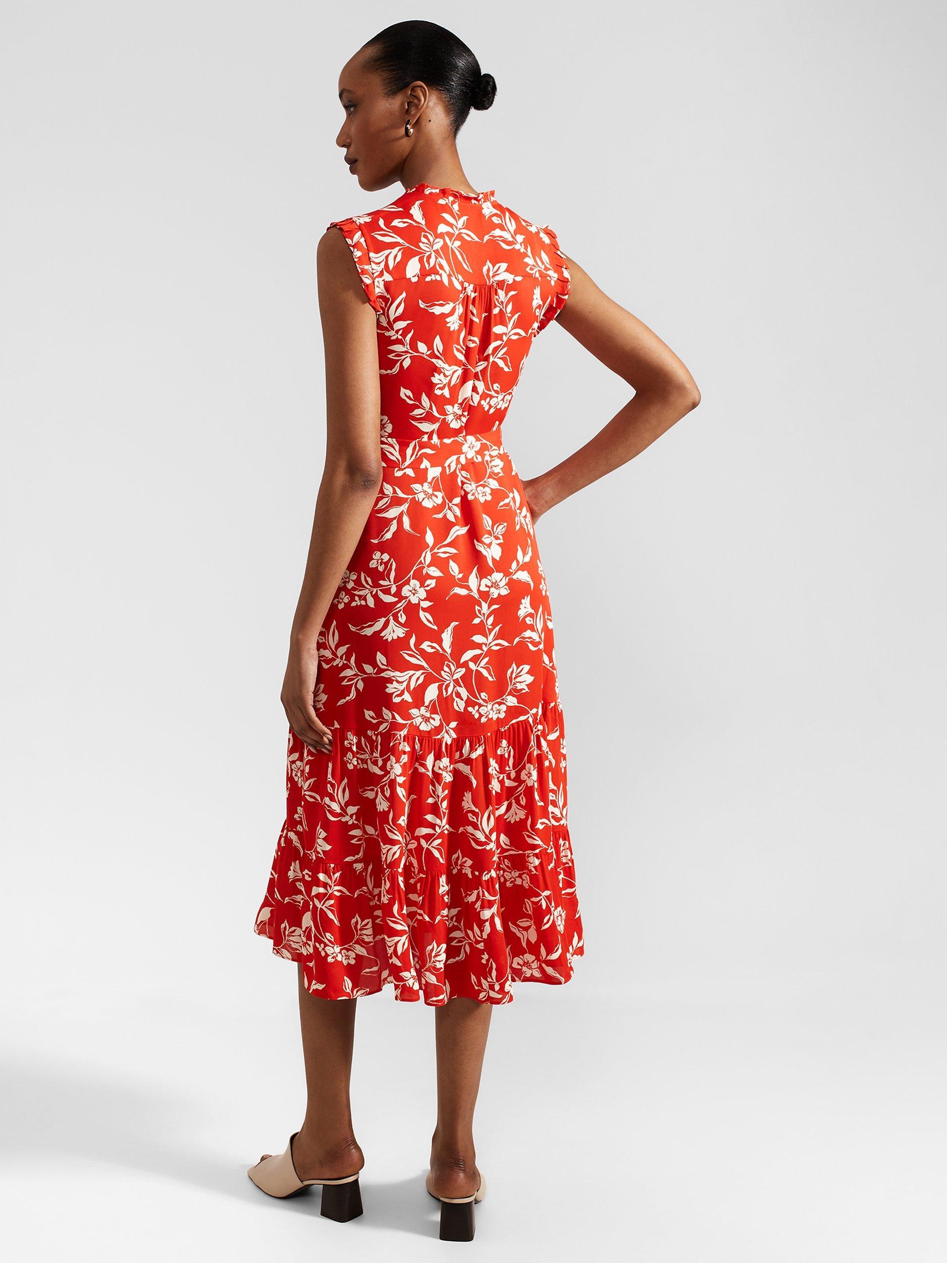 Product image 2 of 8, which shows Hobbs Elsa Floral Dress, Red/Cream, 6