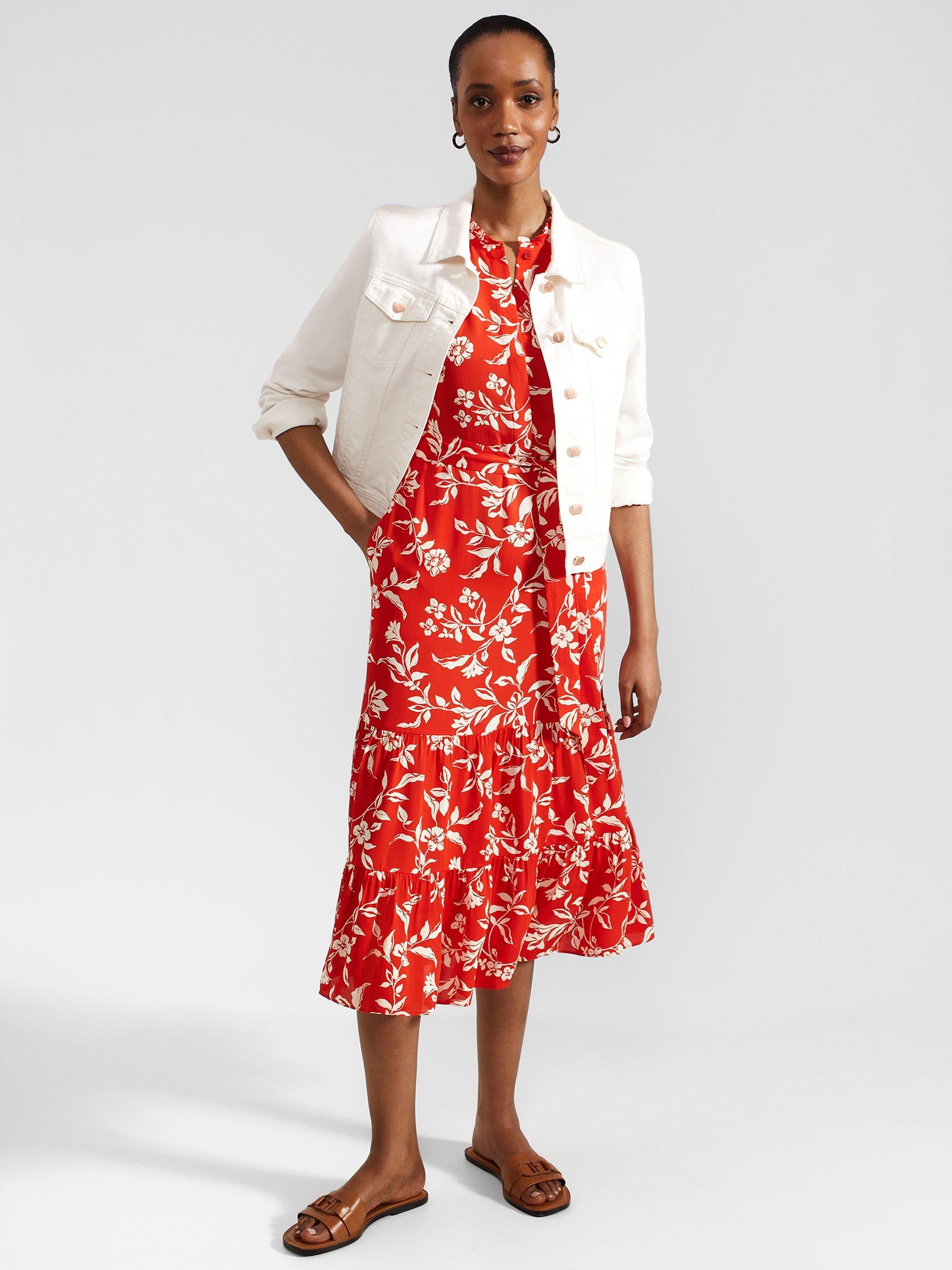 Product image 4 of 8, which shows Hobbs Elsa Floral Dress, Red/Cream, 6