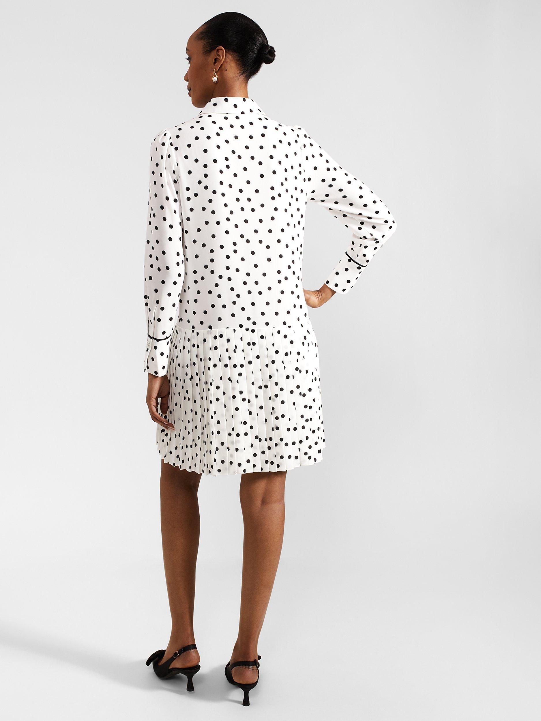Product image 2 of 8, which shows Hobbs Francesca Polka Dot Dress, Ivory/Black, 6