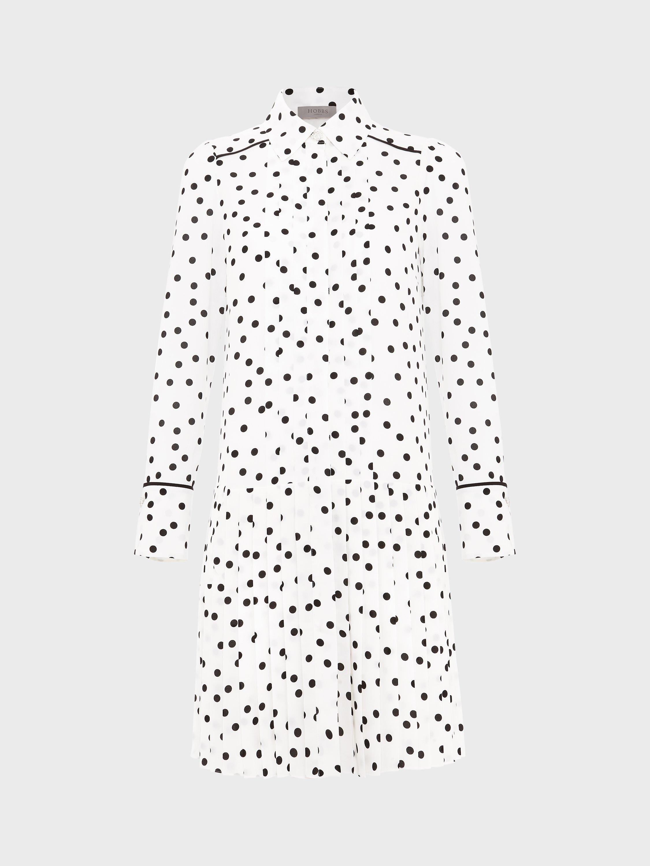 Product image 6 of 8, which shows Hobbs Francesca Polka Dot Dress, Ivory/Black, 6