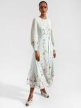 Hobbs Maribella Floral Print Silk Midi Dress, Green/Multi