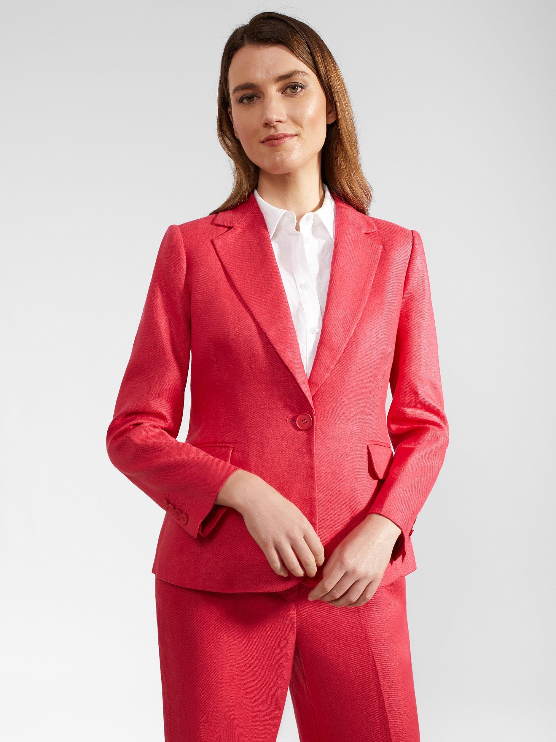 Hobbs Petite Mirabel Single Breasted Linen Suit Jacket Raspberry Pink