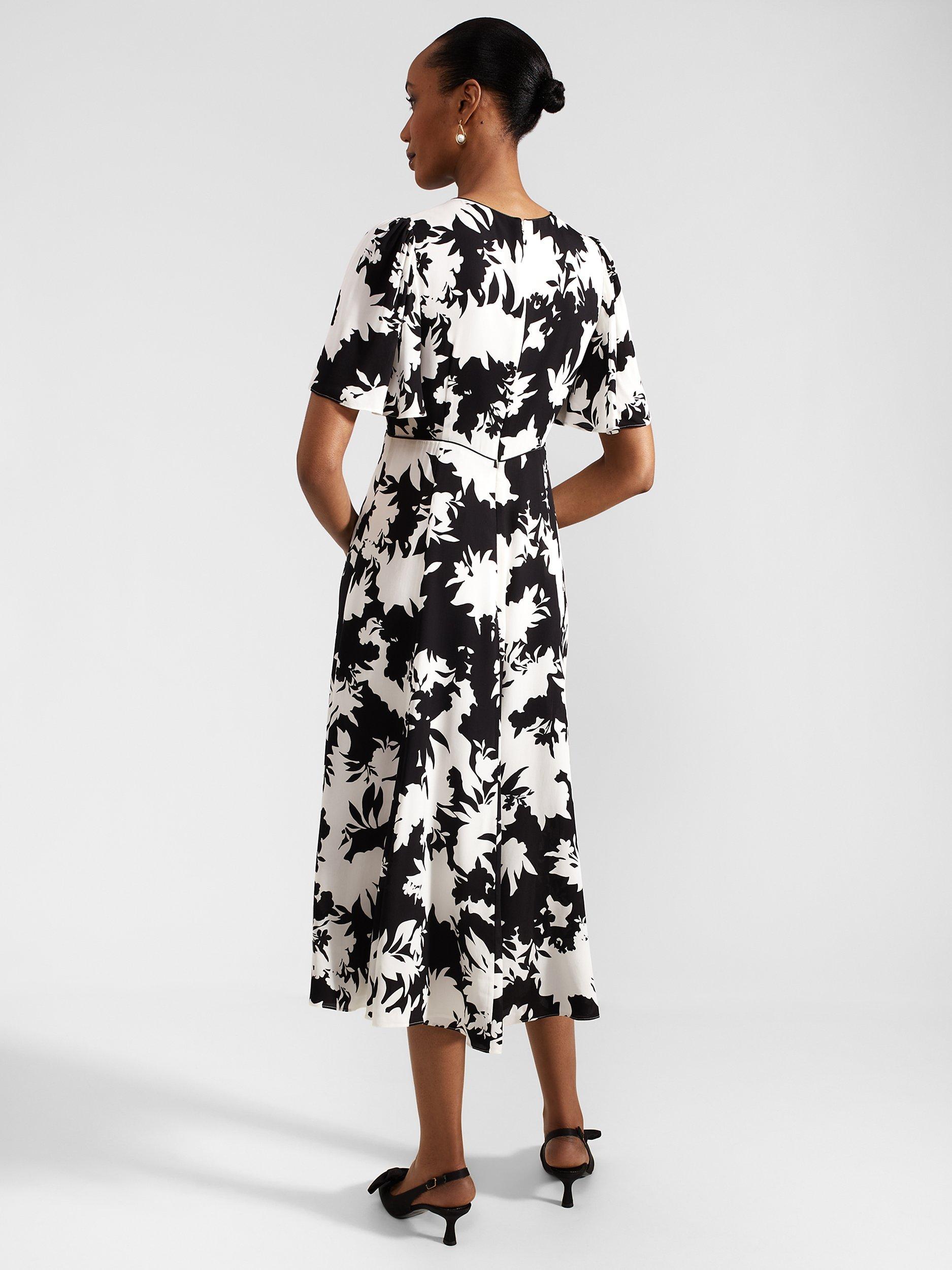 Hobbs Alva Floral Dress, Ivory/Black, 10