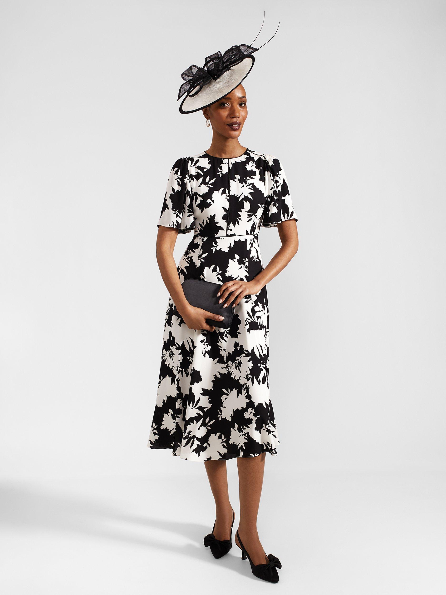 Hobbs Alva Floral Dress, Ivory/Black, 10