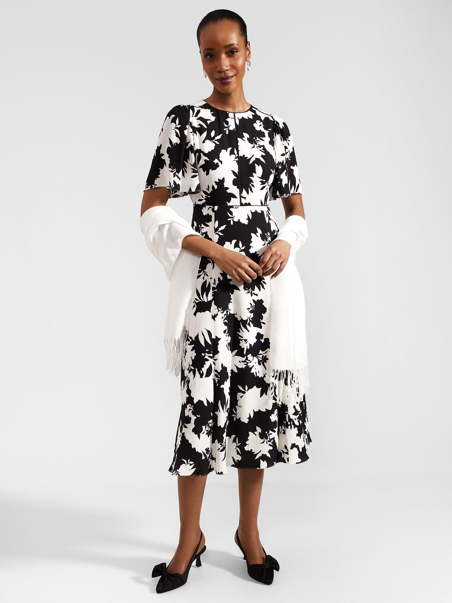 Hobbs Alva Floral Dress, Ivory/Black, 10