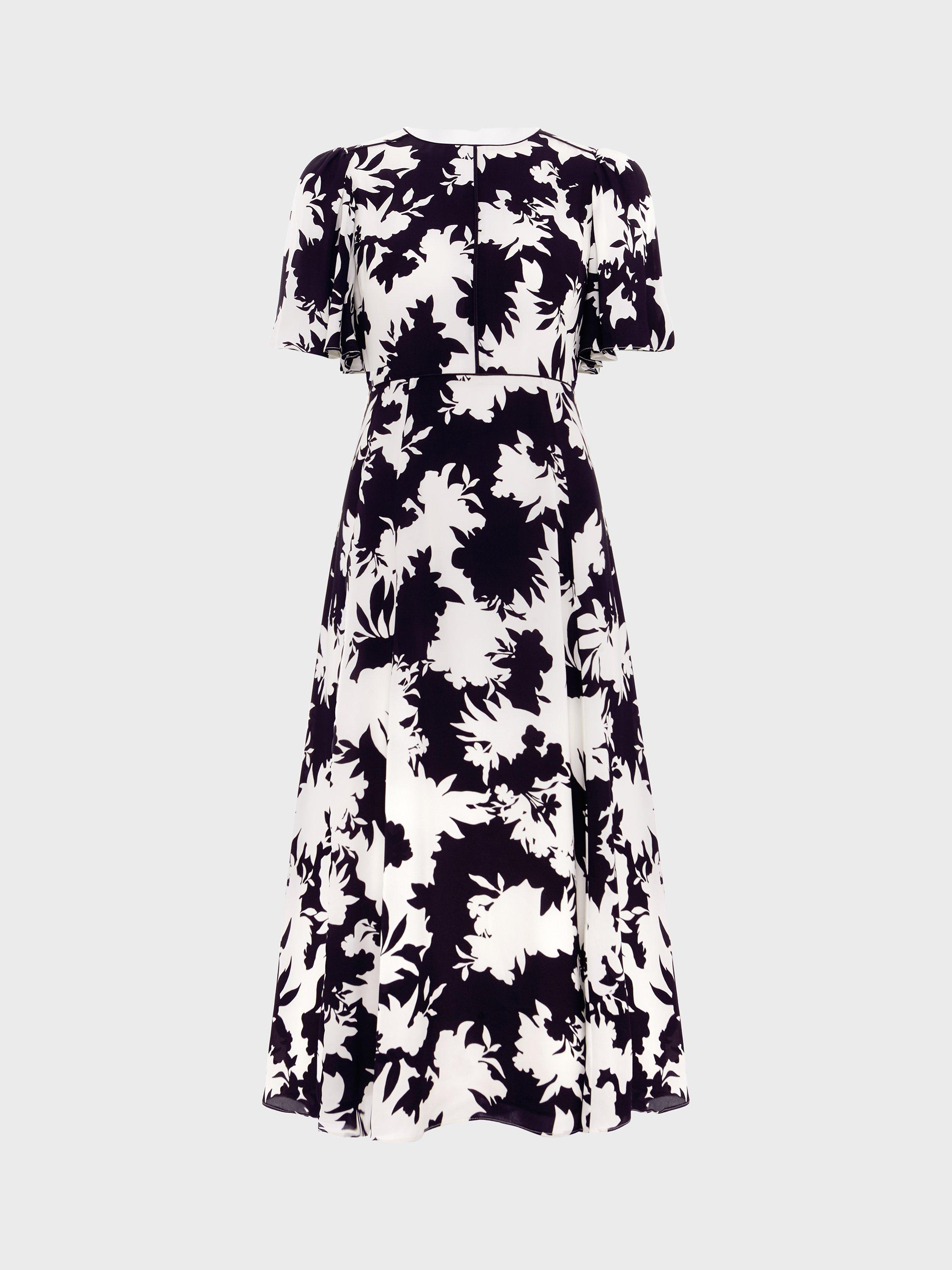 Hobbs Alva Floral Dress, Ivory/Black, 10