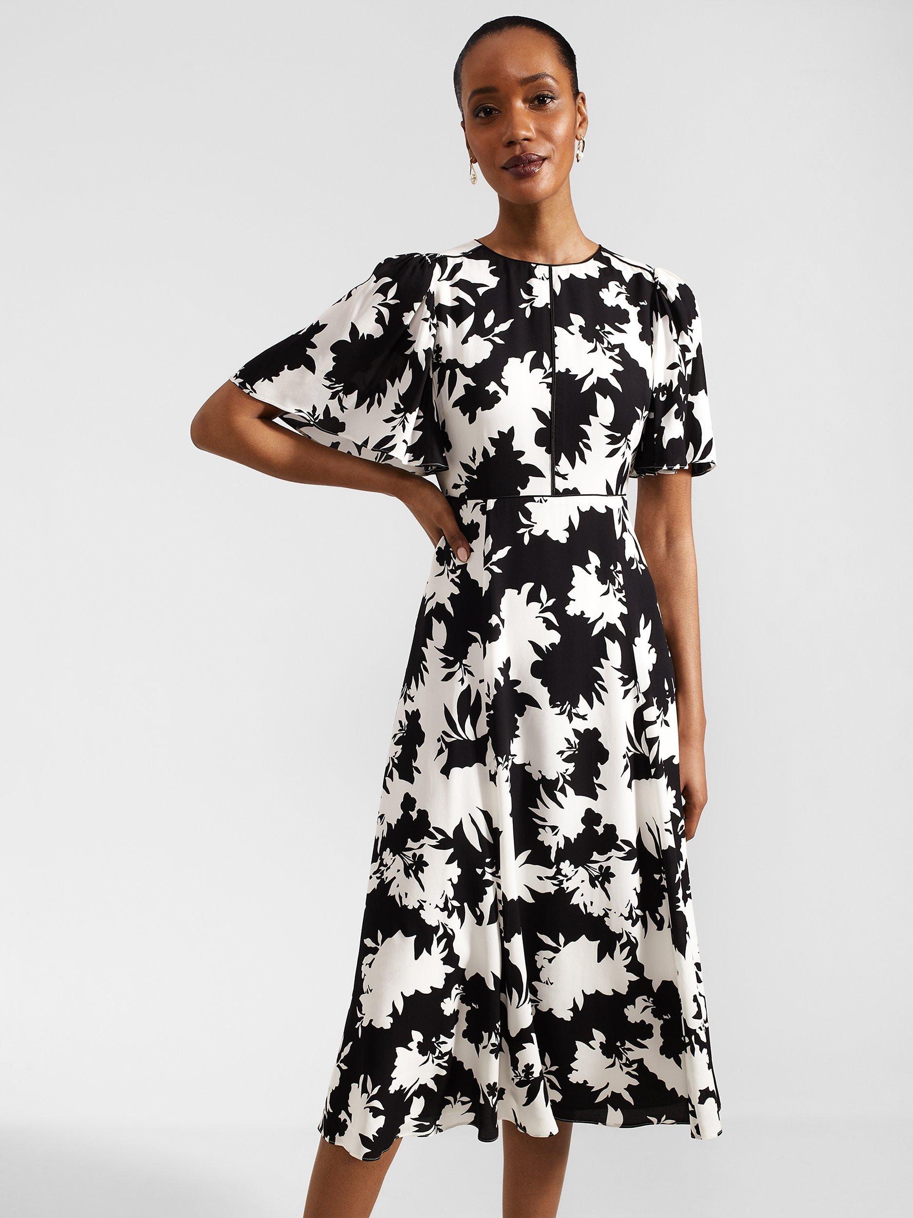 Hobbs Alva Floral Dress, Ivory/Black, 10