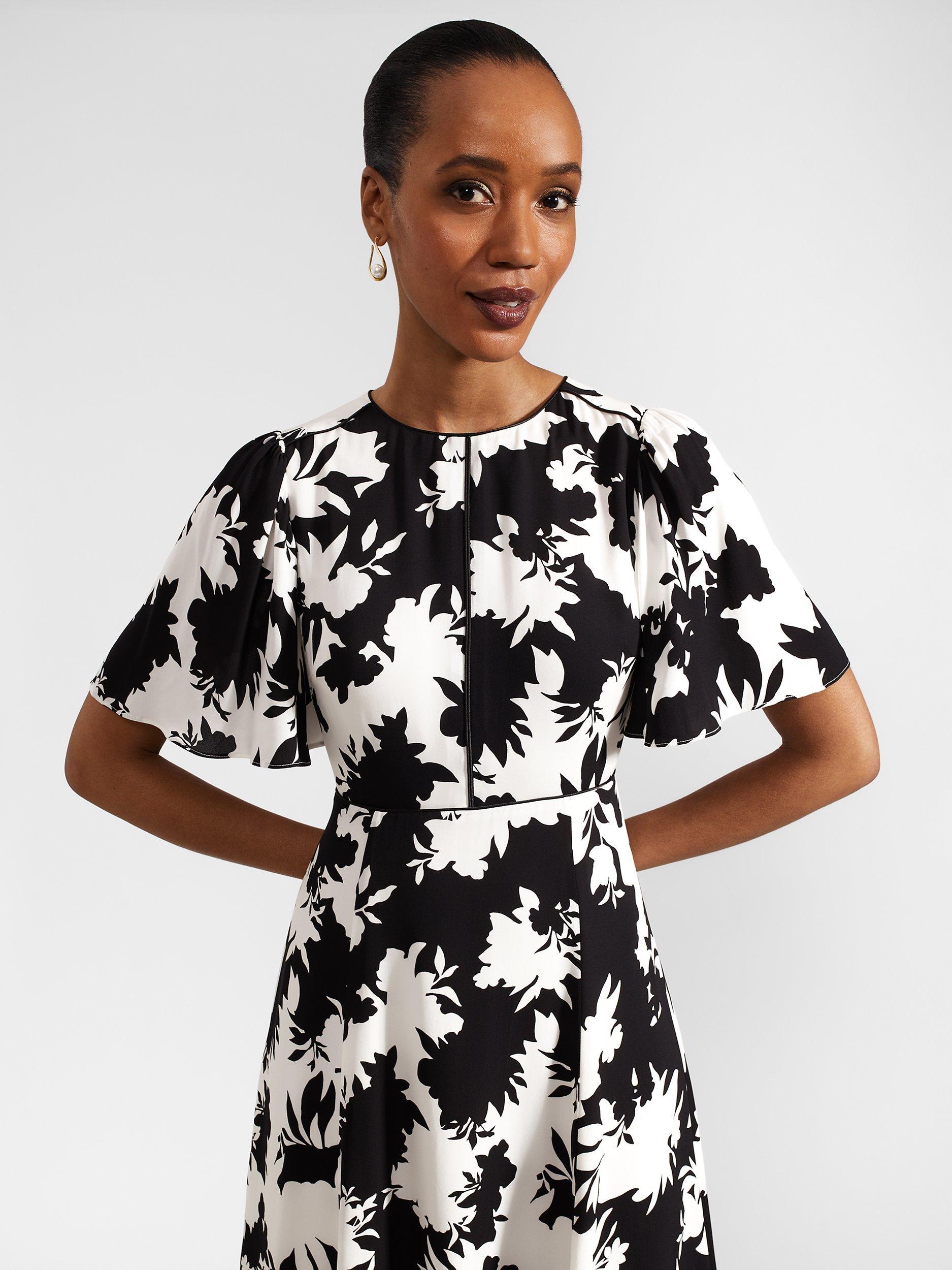 Hobbs Alva Floral Dress, Ivory/Black, 10
