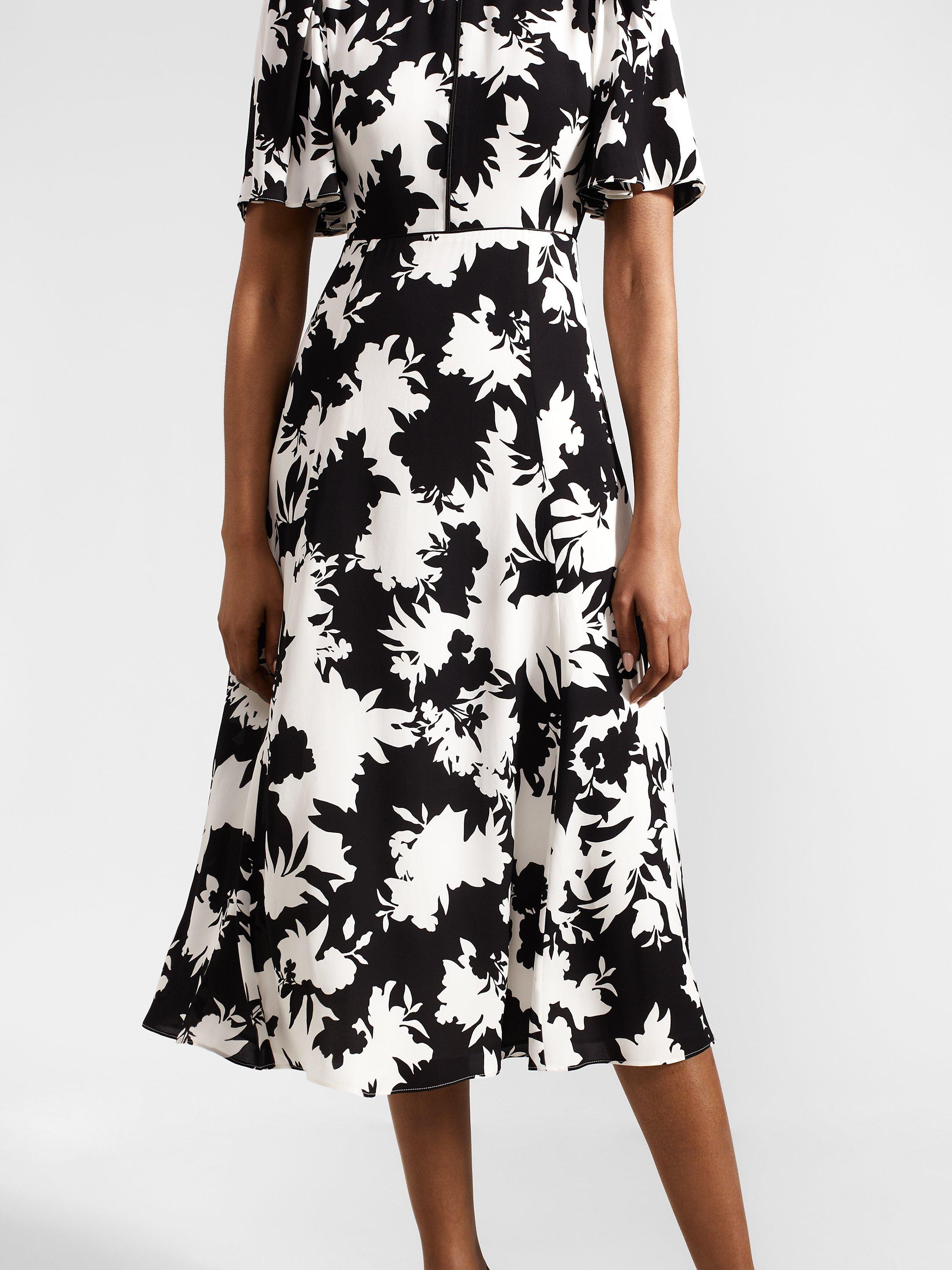 Hobbs Alva Floral Dress, Ivory/Black, 10