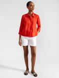 Hobbs Nita Cropped Linen Shirt, Scarlet Red