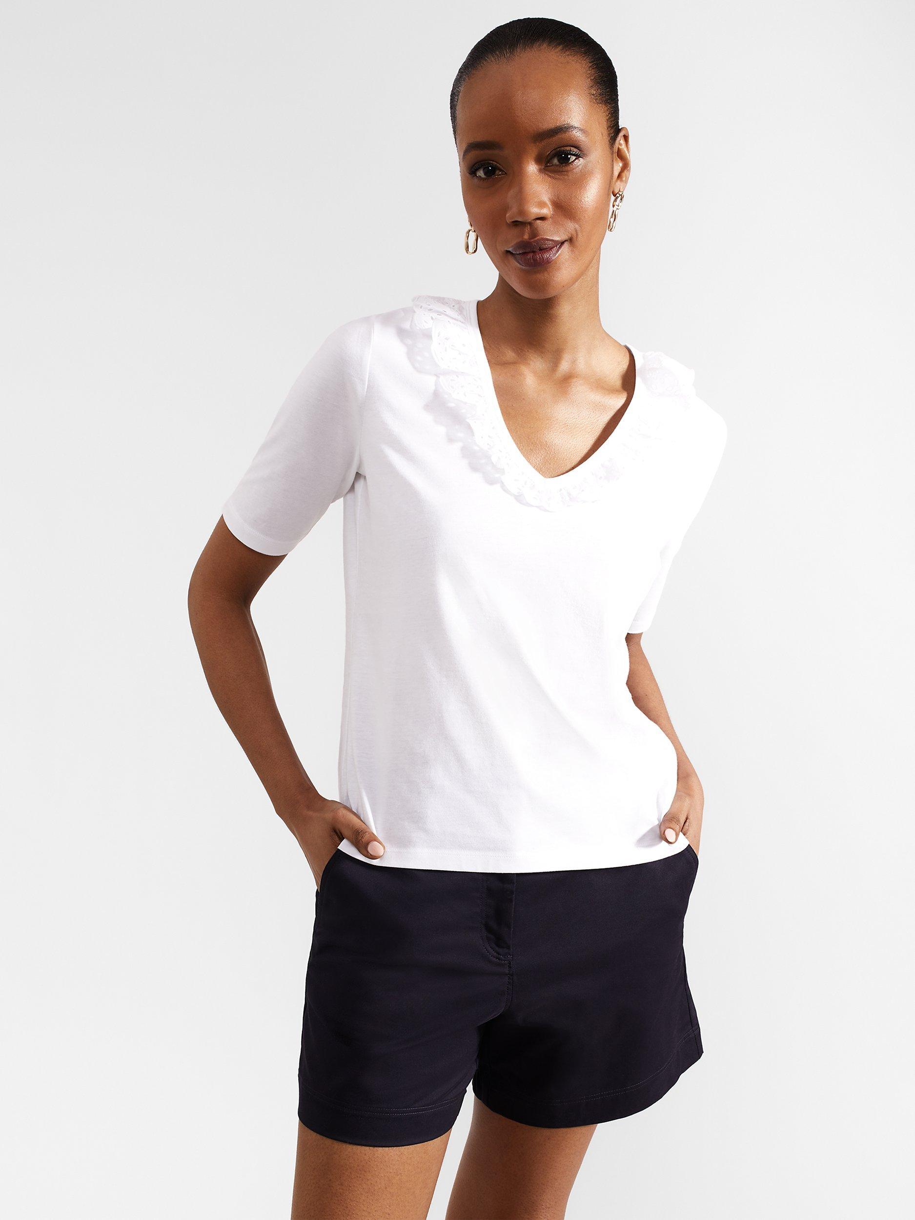 Hobbs Mariella Broderie Ruffle Neck Top, White