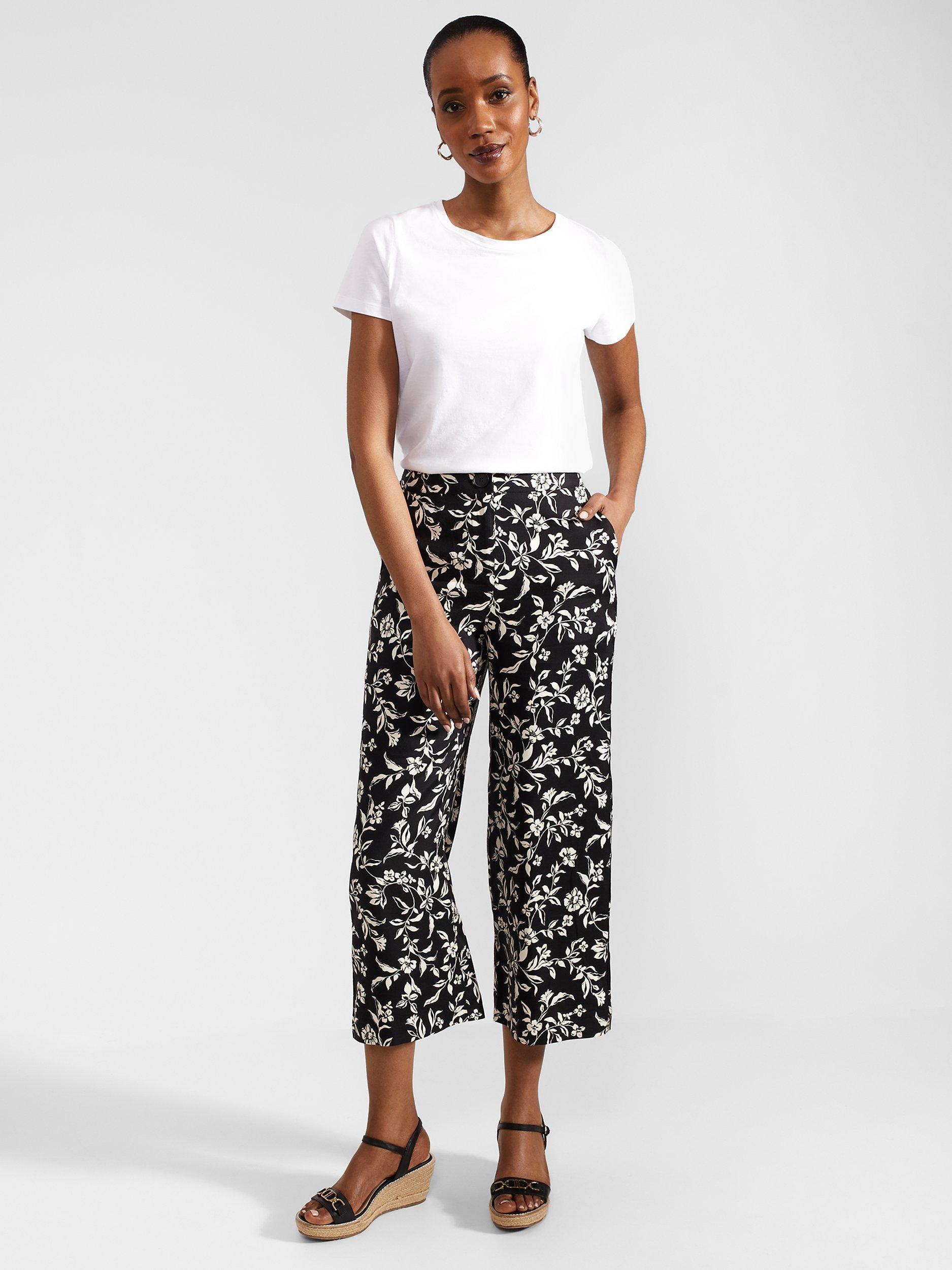 Hobbs Eve Floral Print Trousers, Black/Cream