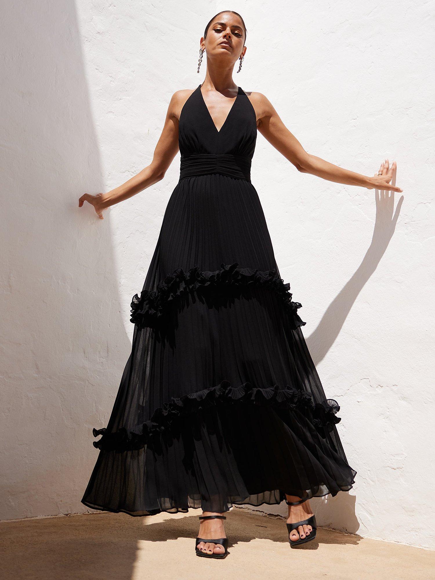 Ro&Zo Sienna Pleated Frill Maxi Dress, Black, 8