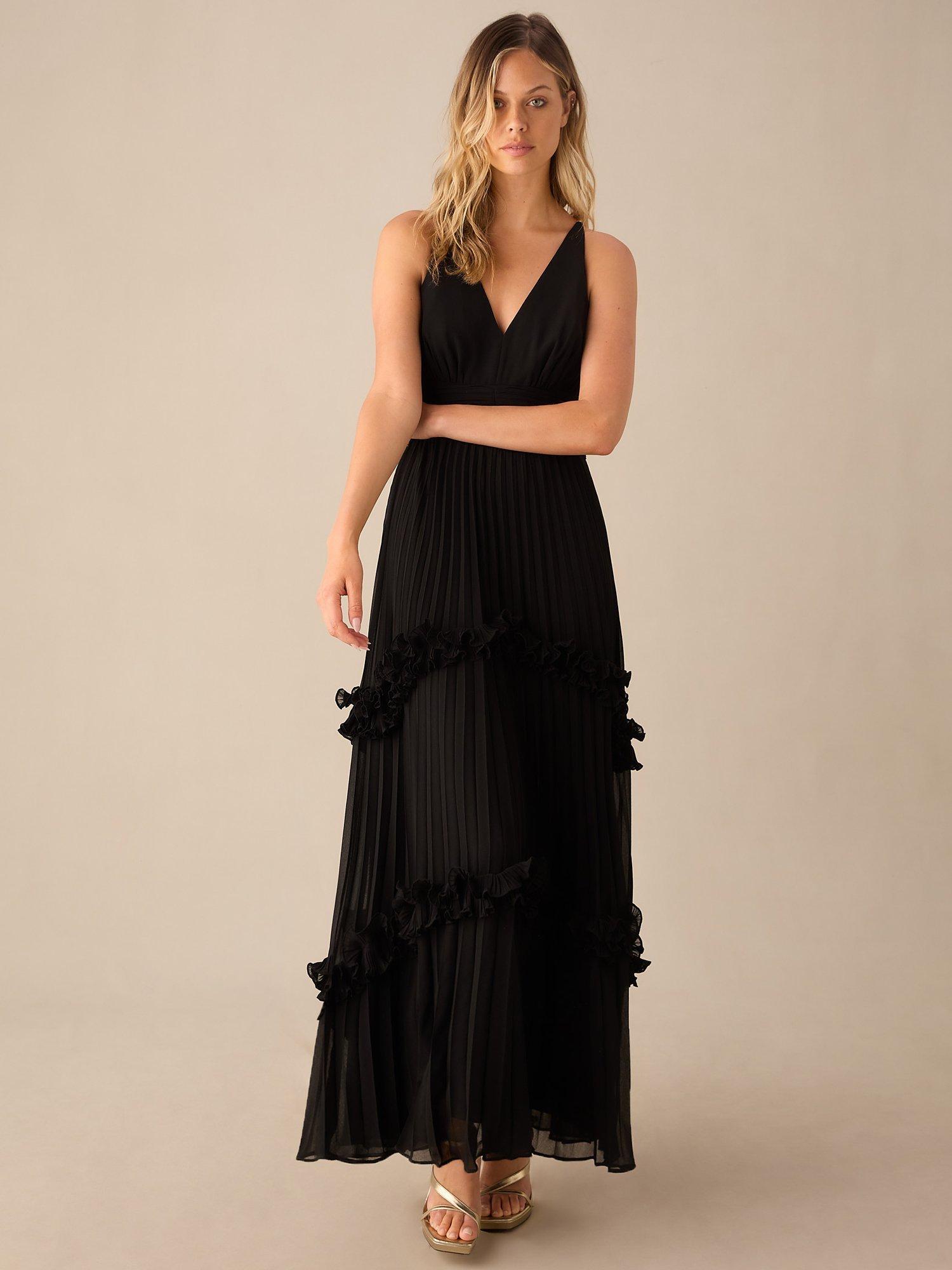 Ro&Zo Sienna Pleated Frill Maxi Dress, Black, 8