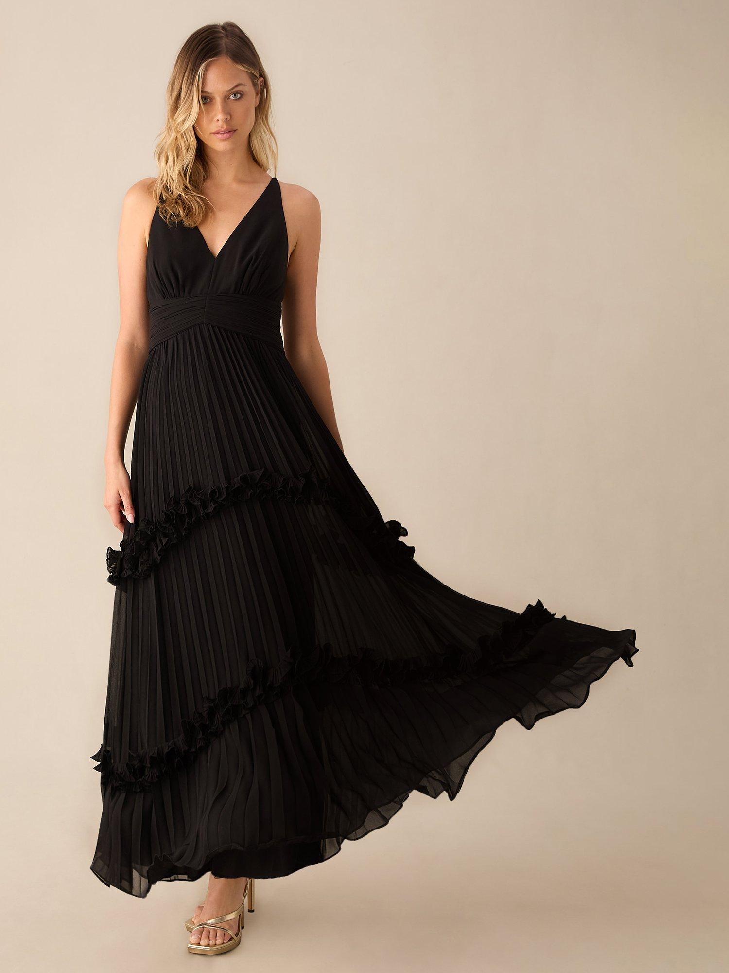 Ro&Zo Sienna Pleated Frill Maxi Dress, Black, 8
