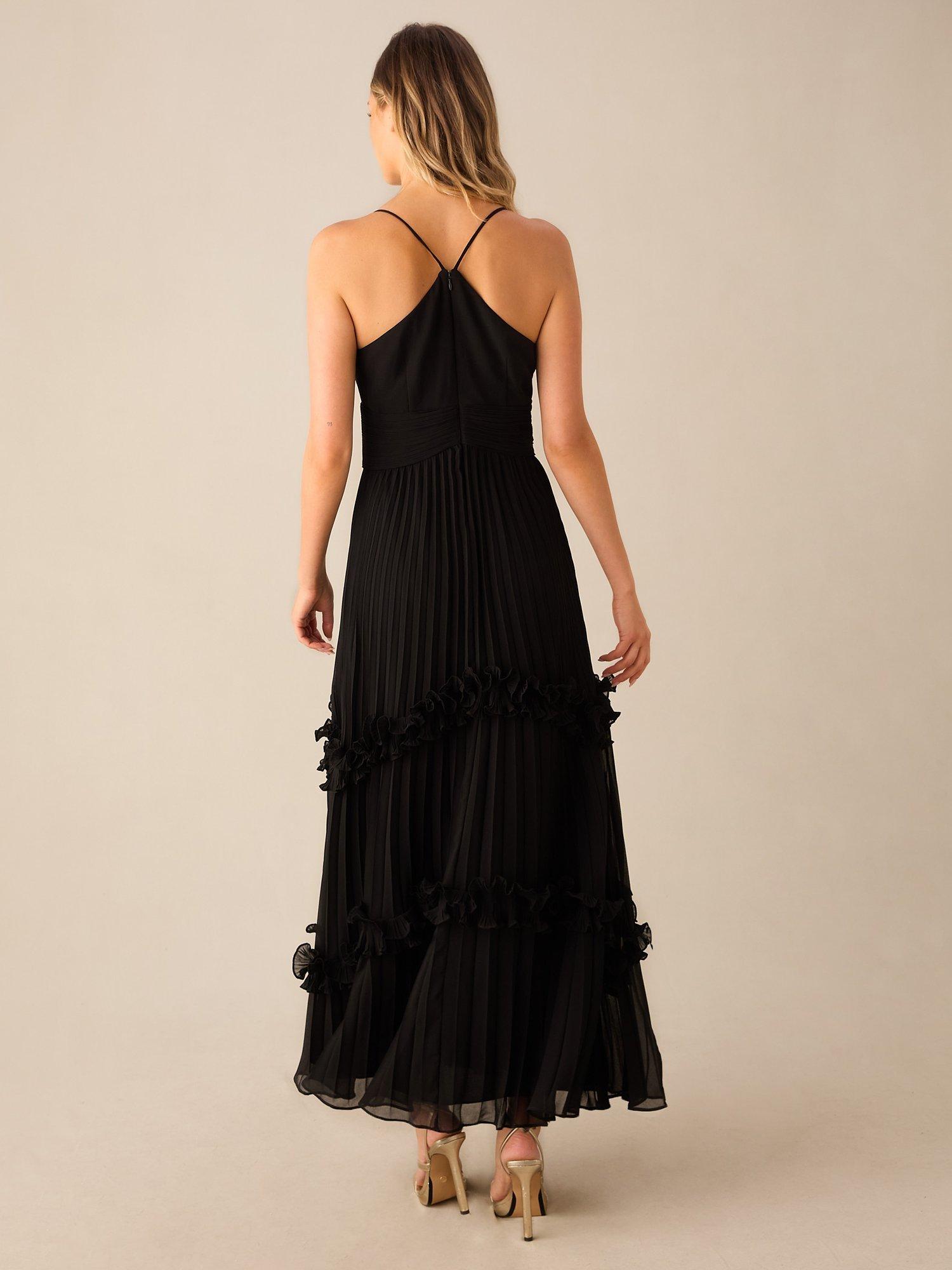 Ro&Zo Sienna Pleated Frill Maxi Dress, Black, 8