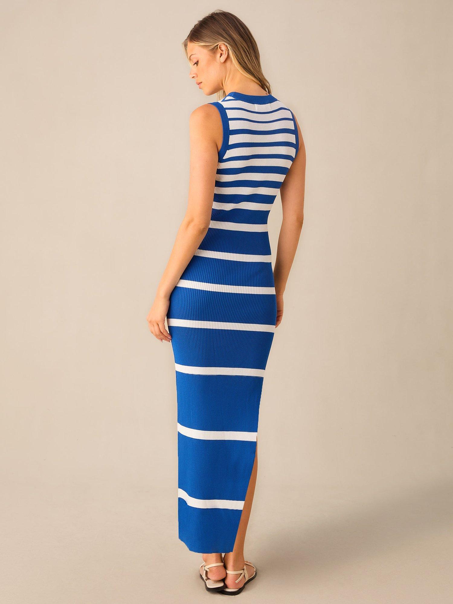 Ro&Zo Stripe Sleeveless Knitted Maxi Dress, Blue/White, 16