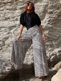 Ro&Zo Zebra Print Wide Leg Trousers, Black/Cream, Black/Cream