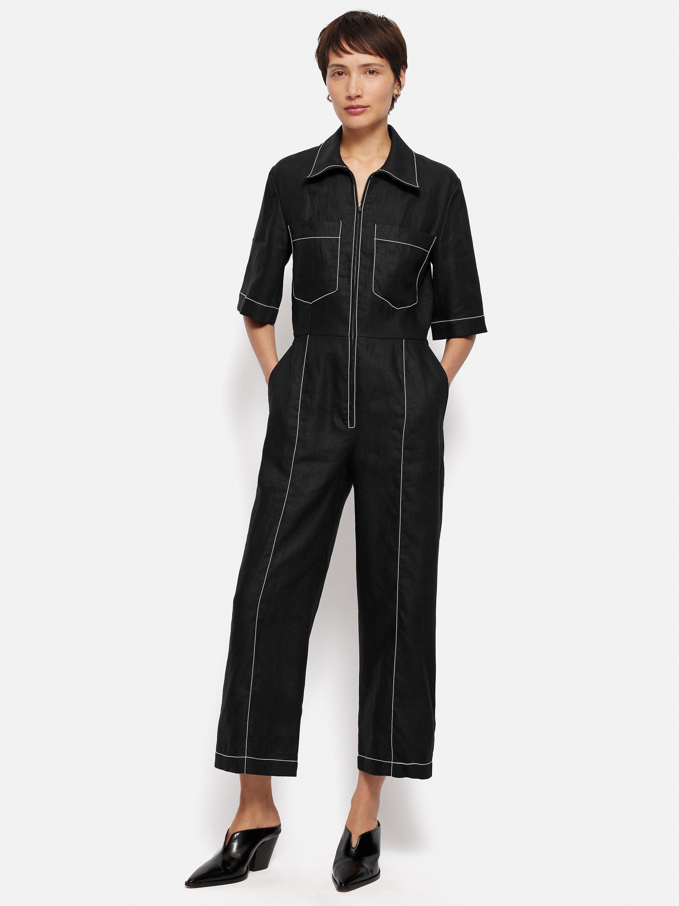 Linen jumpsuit black online