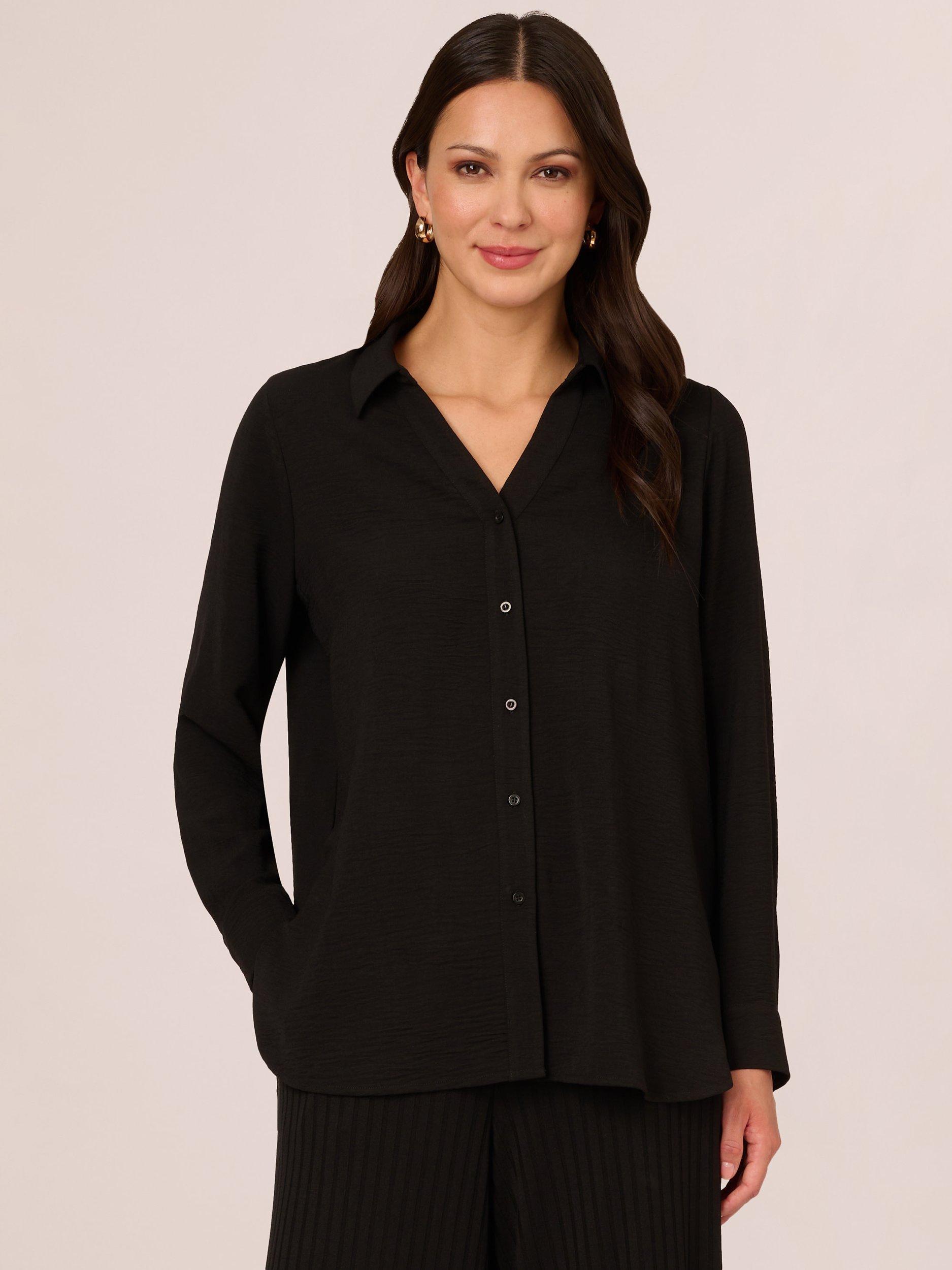 Product image 1 of 7, which shows Adrianna Papell Airflow Woven Shirt, Black, L