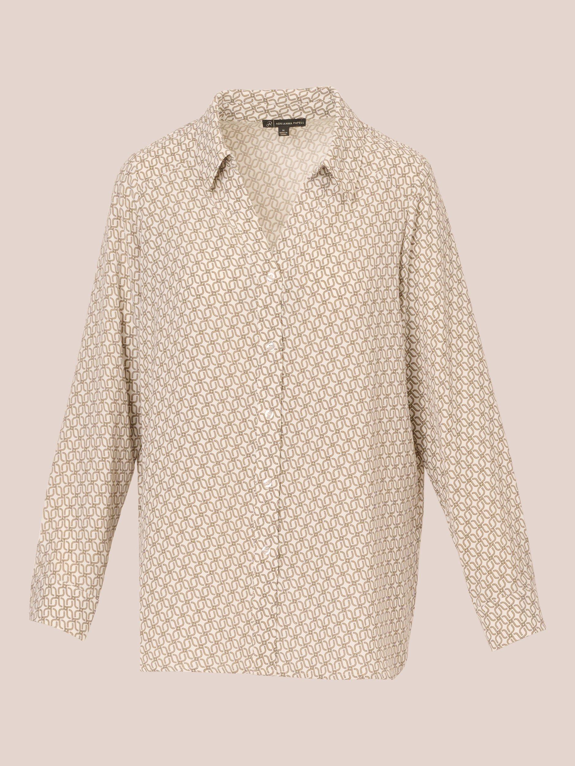 Product image 6 of 7, which shows Adrianna Papell Geometric Textured Shirt, Ivory/Tan, XS