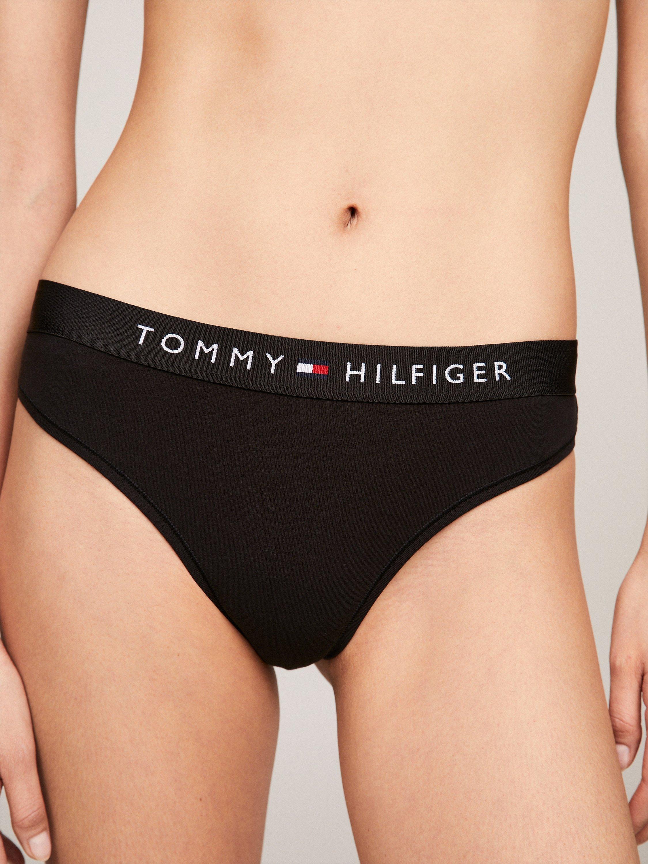 Product image 3 of 7, which shows Tommy Hilfiger Logo Waistband Thong, Black, XS