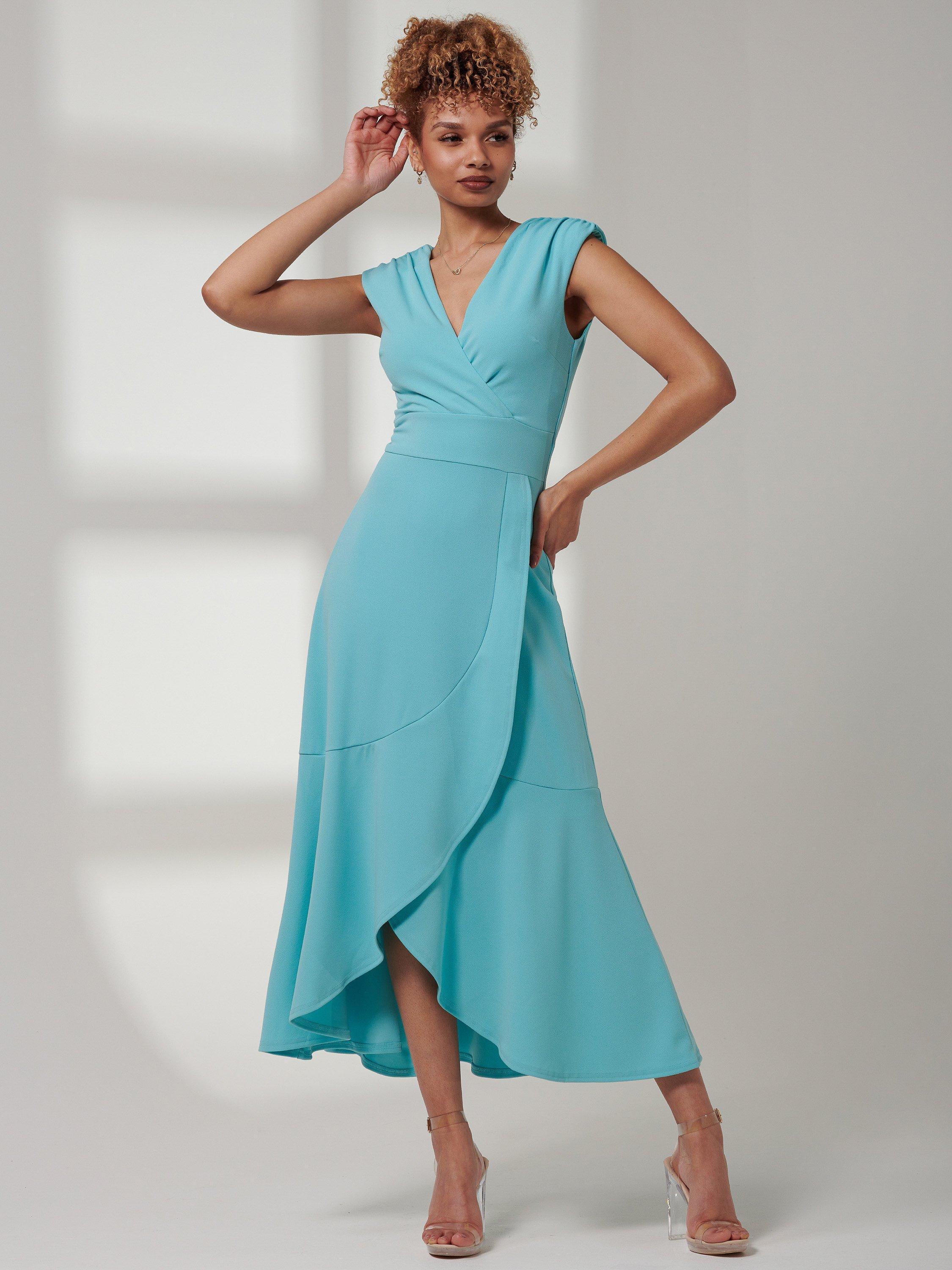 Jolie Moi Preslie Wrap Midi Dress Turquoise