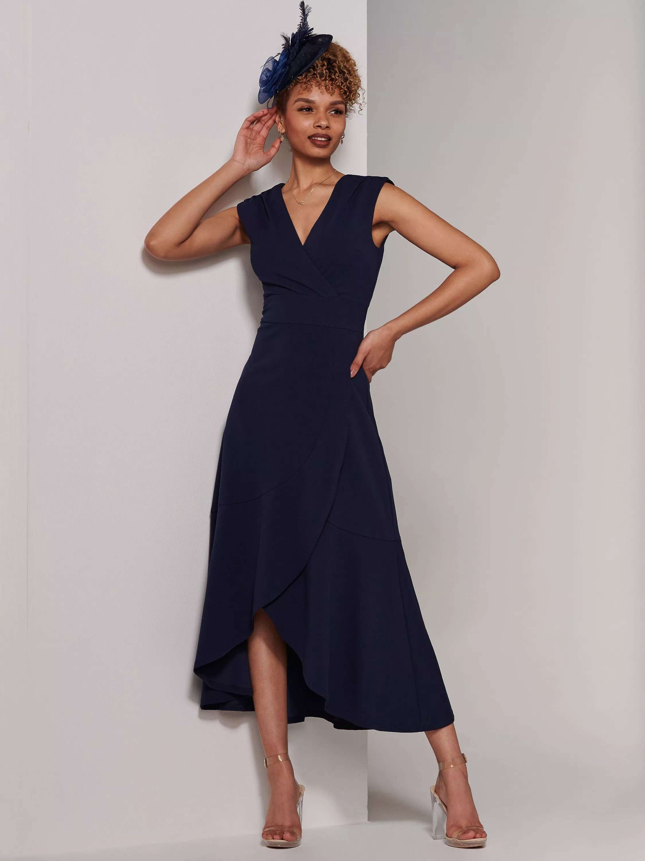 Jolie Moi Preslie Wrap Midi Dress Navy
