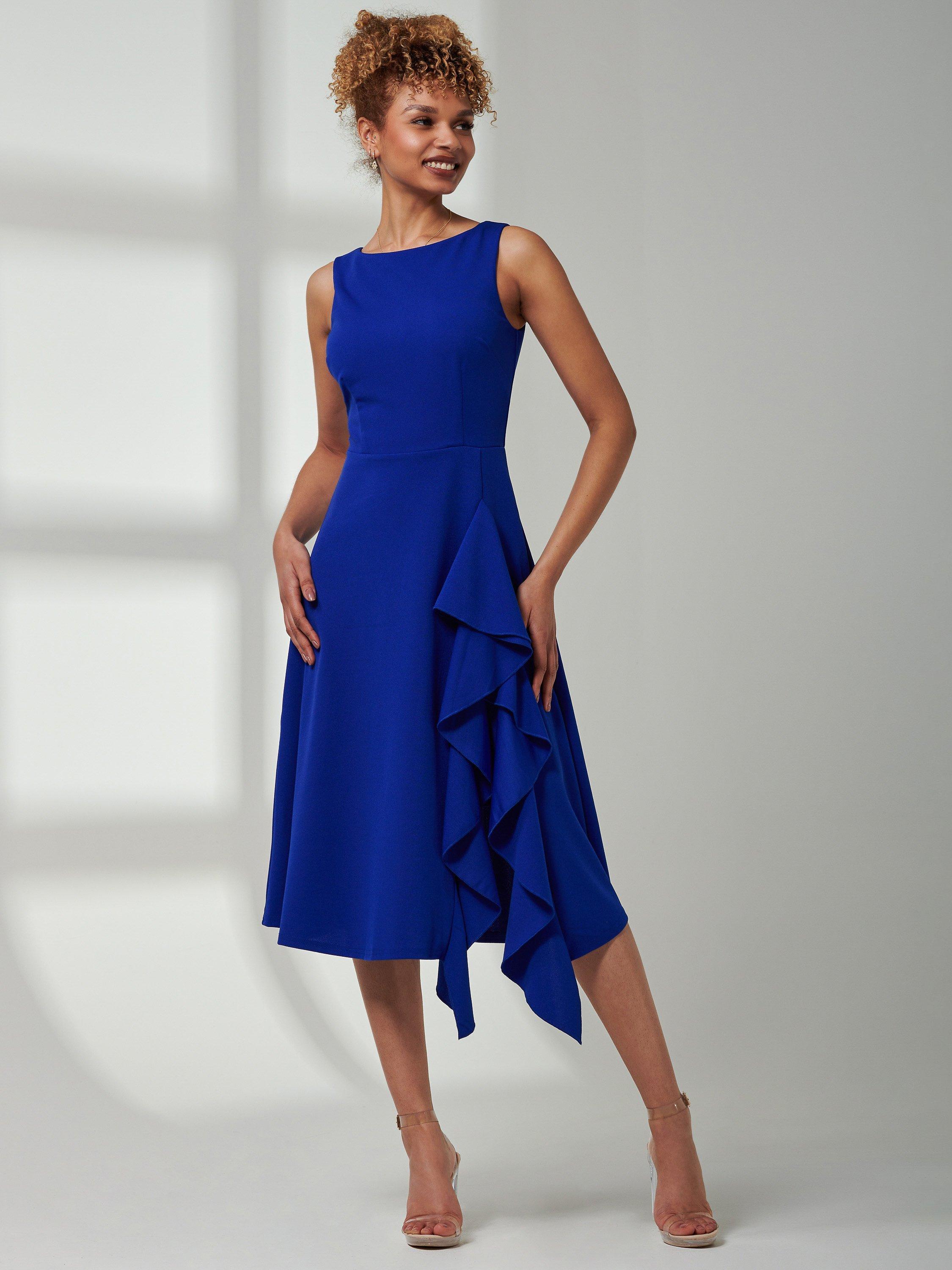 Jolie Moi Haylen Frill Midi Dress, Royal Blue, 8