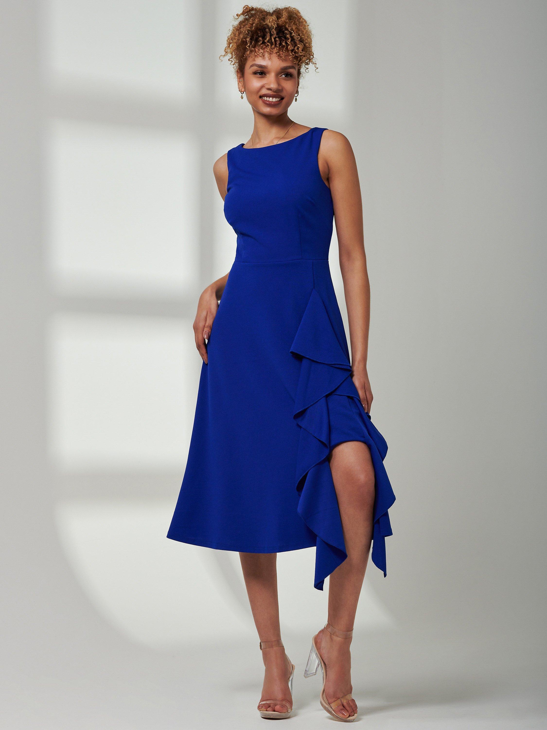 Jolie Moi Haylen Frill Midi Dress, Royal Blue, 8