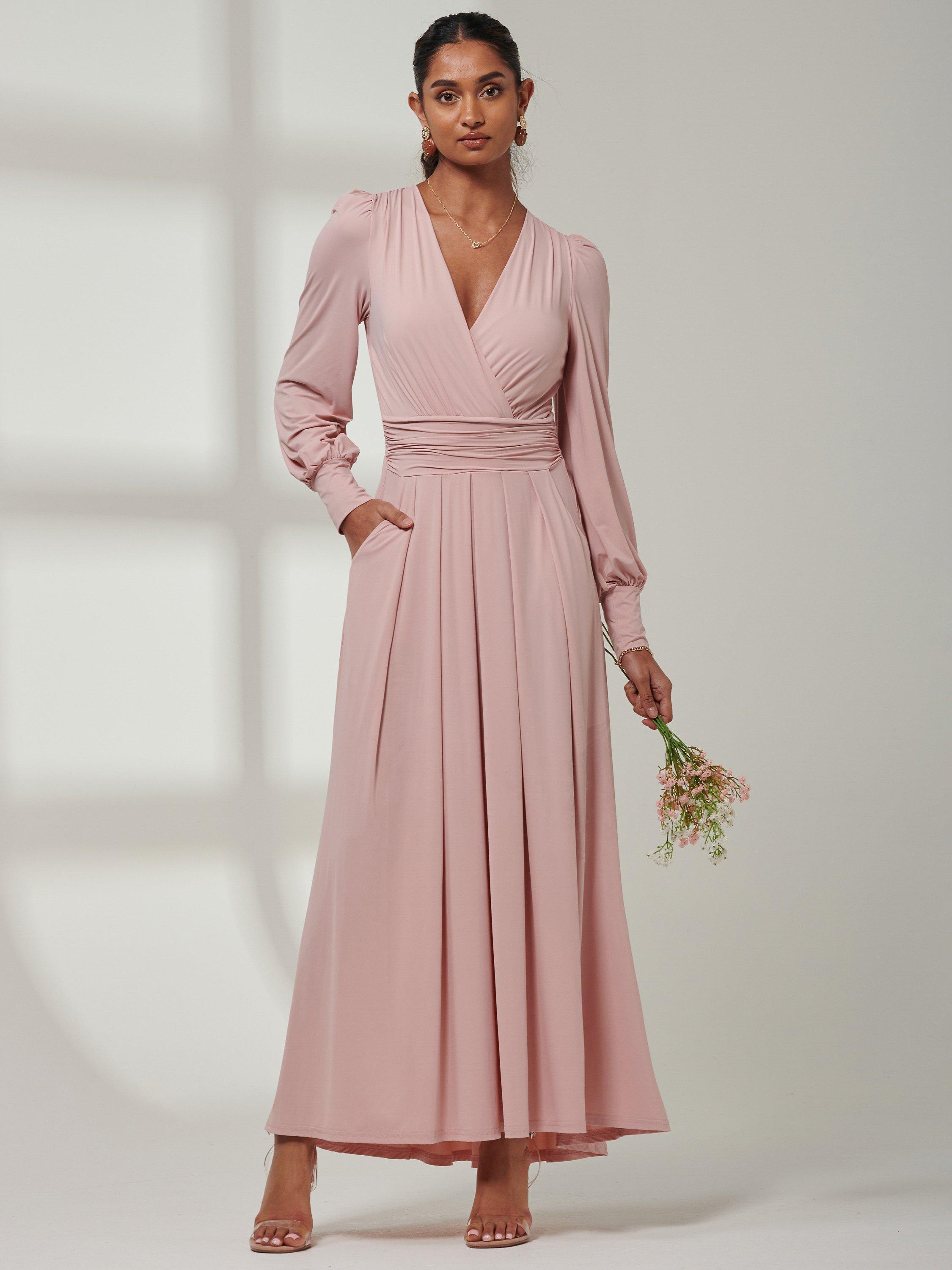 Jolie Moi Guilia Long Sleeve Maxi Dress, Dusty Pink