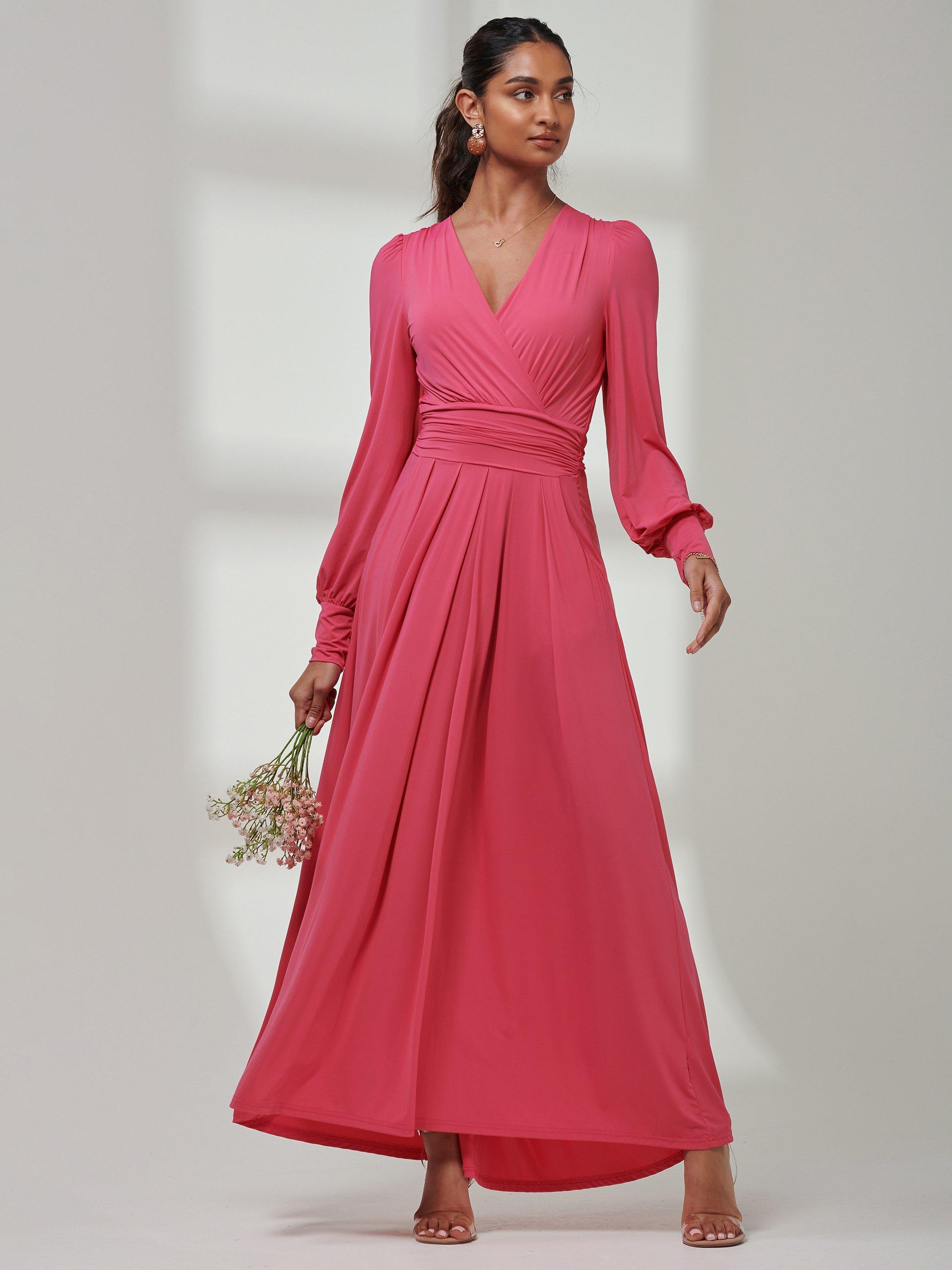 Jolie Moi Guilia Long Sleeve Maxi Dress, Hot Pink