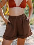 Chelsea Peers Linen Blend Shorts, Brown