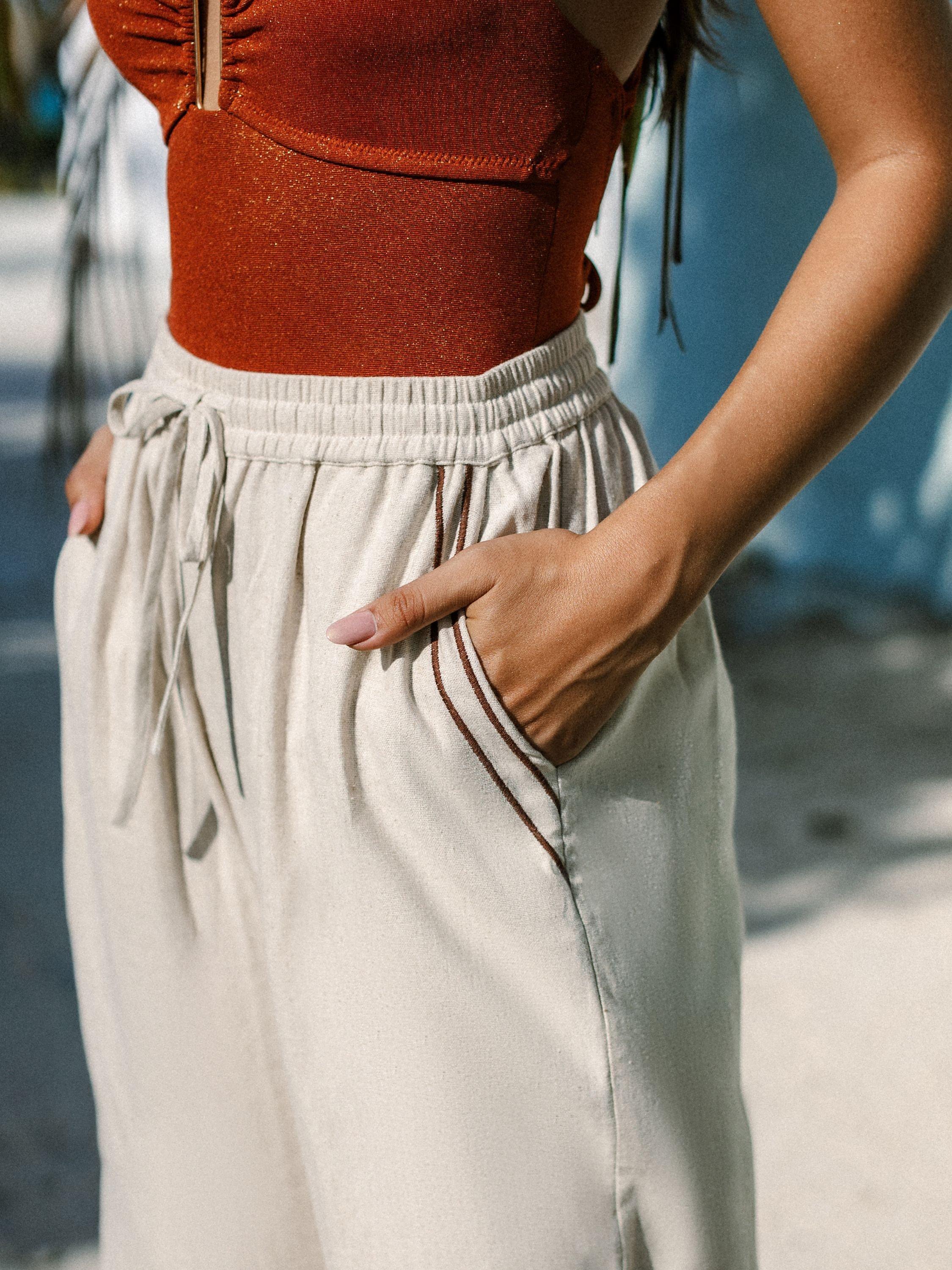 Chelsea Peers Linen Blend Wide Leg Trousers Beige