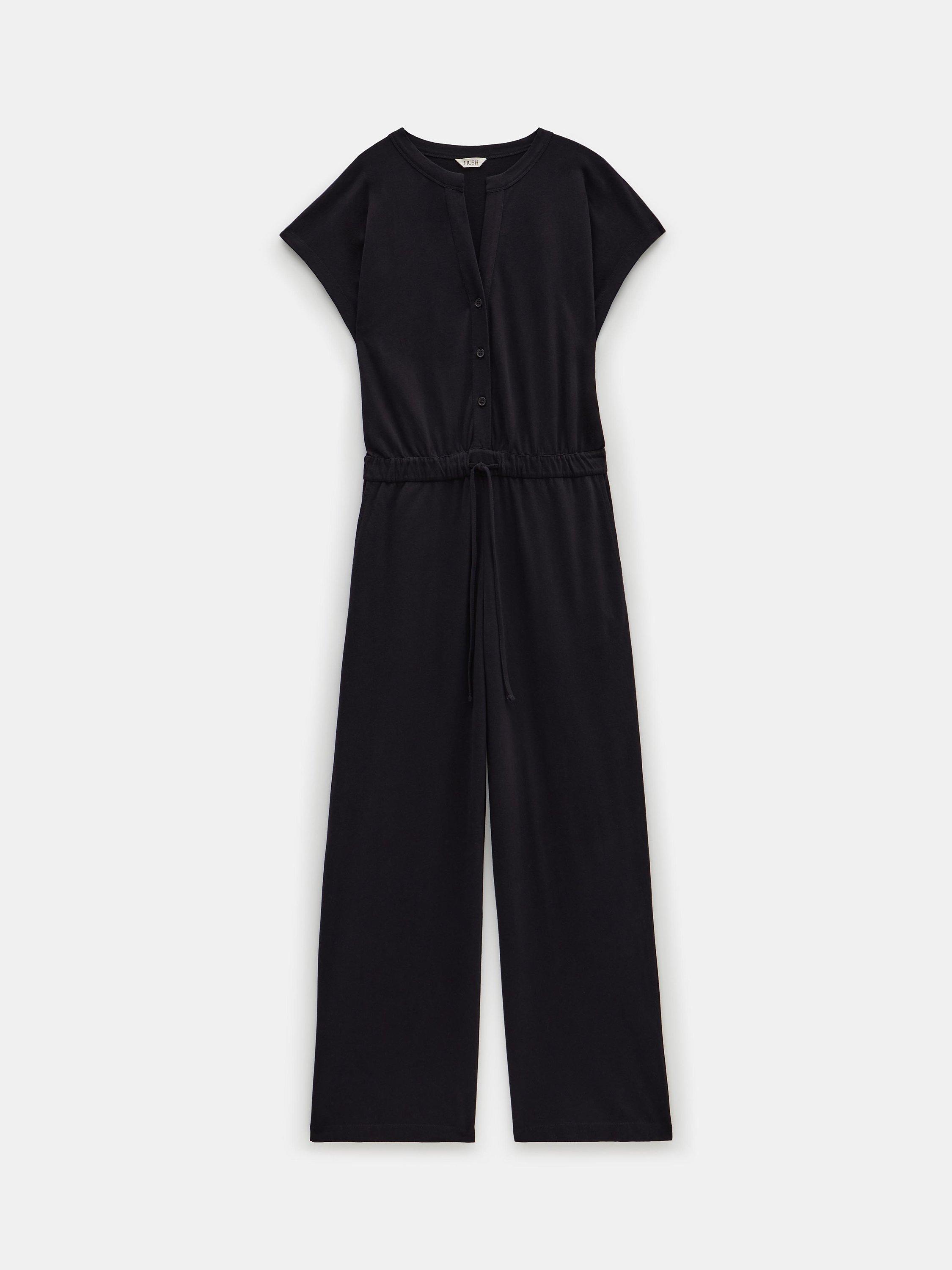 Product image 4 of 5, which shows HUSH Kendall Short Sleeve Cotton Jumpsuit, Black, 10