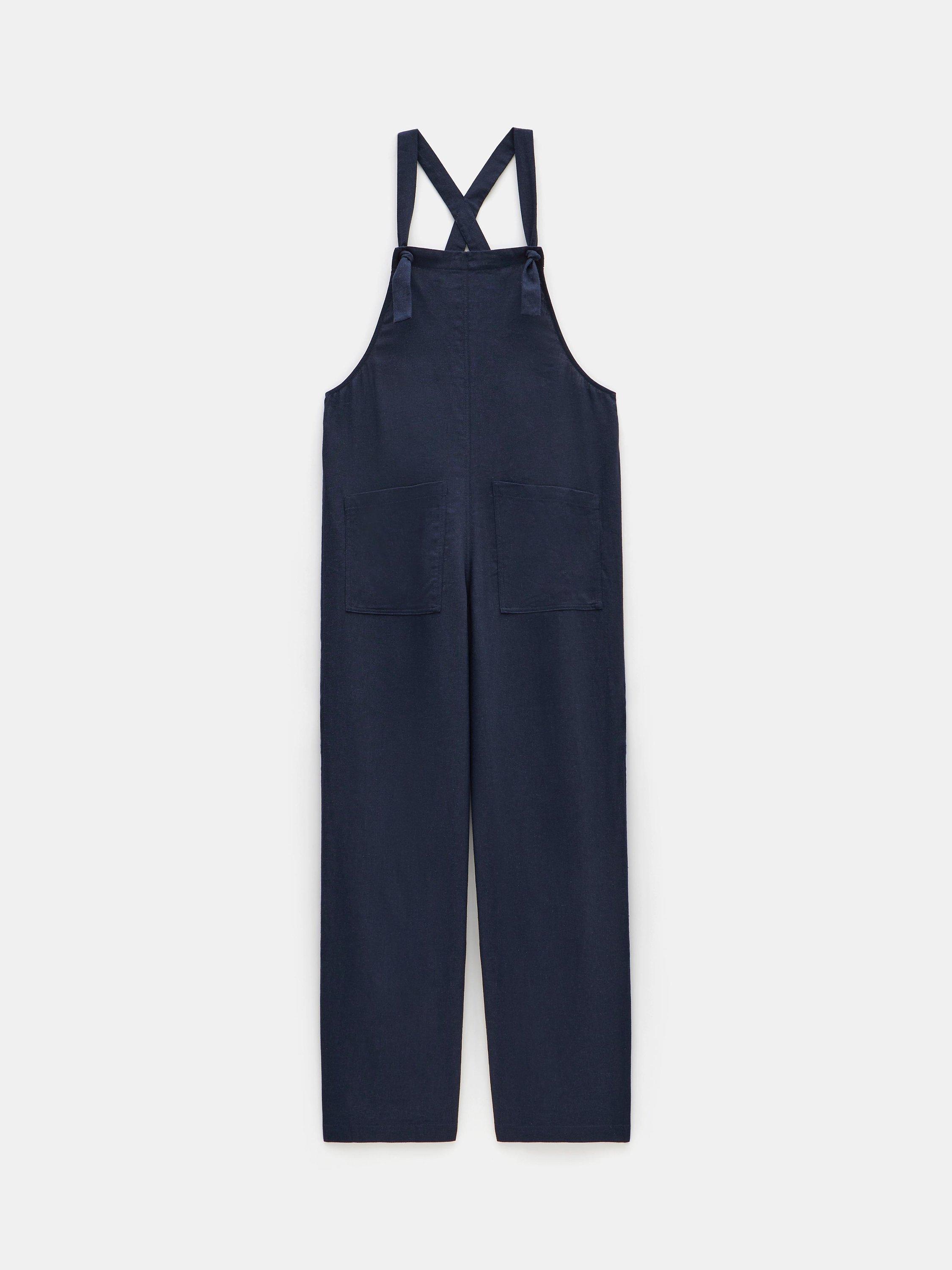 HUSH Eliza Linen Blend Dungarees, Midnight Navy, 6