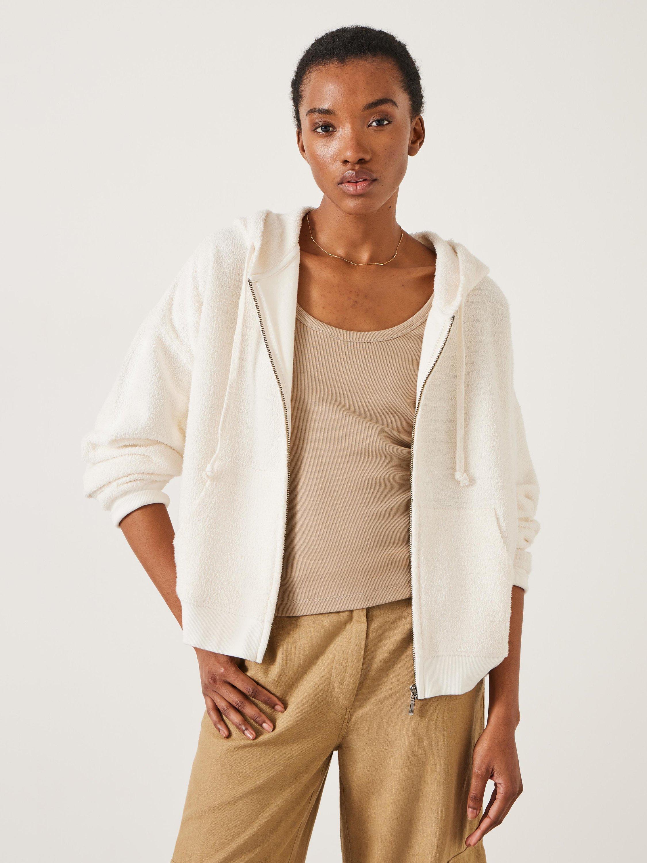 HUSH Tania Textured Zip Hoodie, Ecru