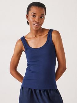 HUSH Seth Scoop Neck Ribbed Vest, Navy