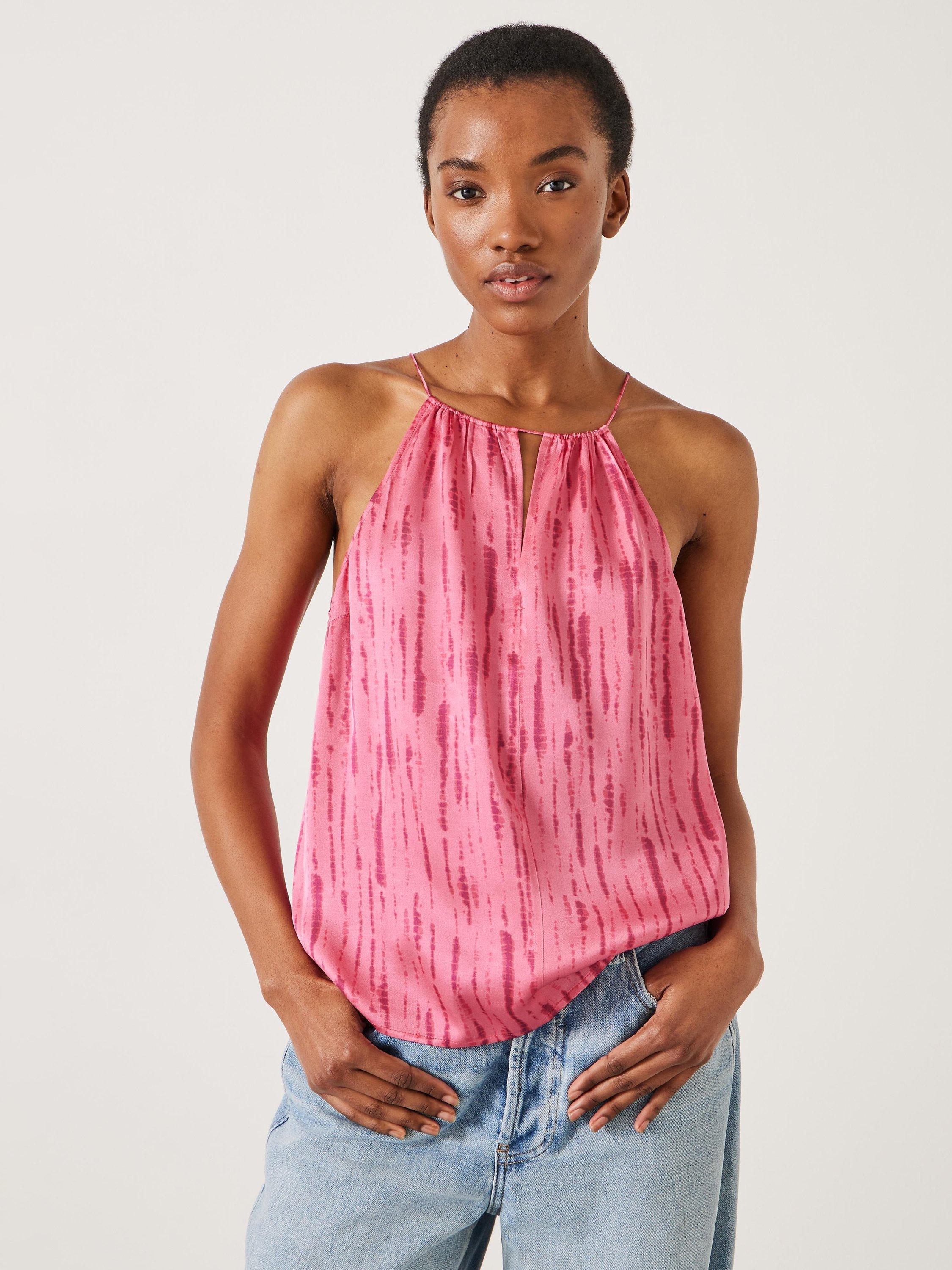 HUSH Tina Striped Tie Dye Halter Neck Top, Pink