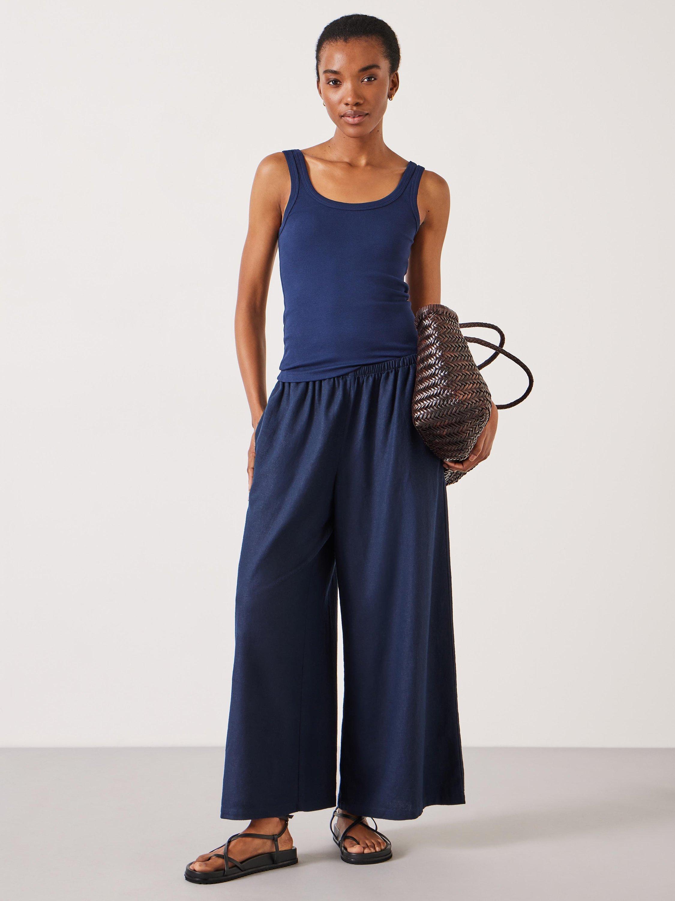 Product image 2 of 5, which shows HUSH Melissa Linen Blend Culottes, Navy, 6