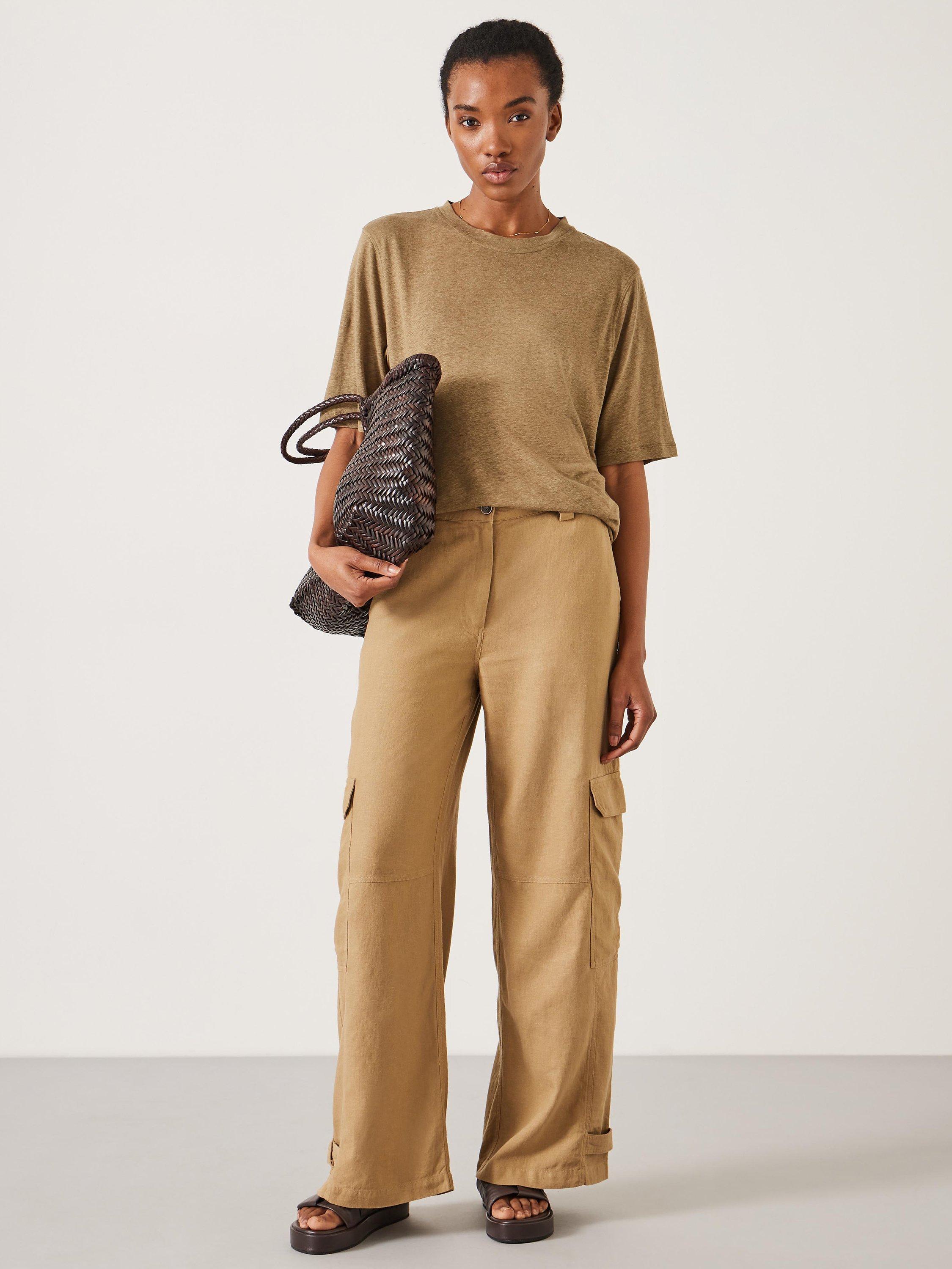 HUSH Nova Linen Blend Cargo Trousers Taupe