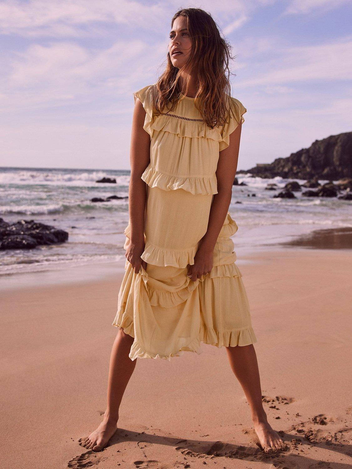 Mint Velvet Ruffle Tiered Midi Dress, Yellow