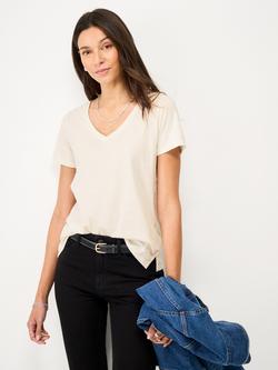 Crew Clothing Perfect V-Neck Slub T-Shirt, White