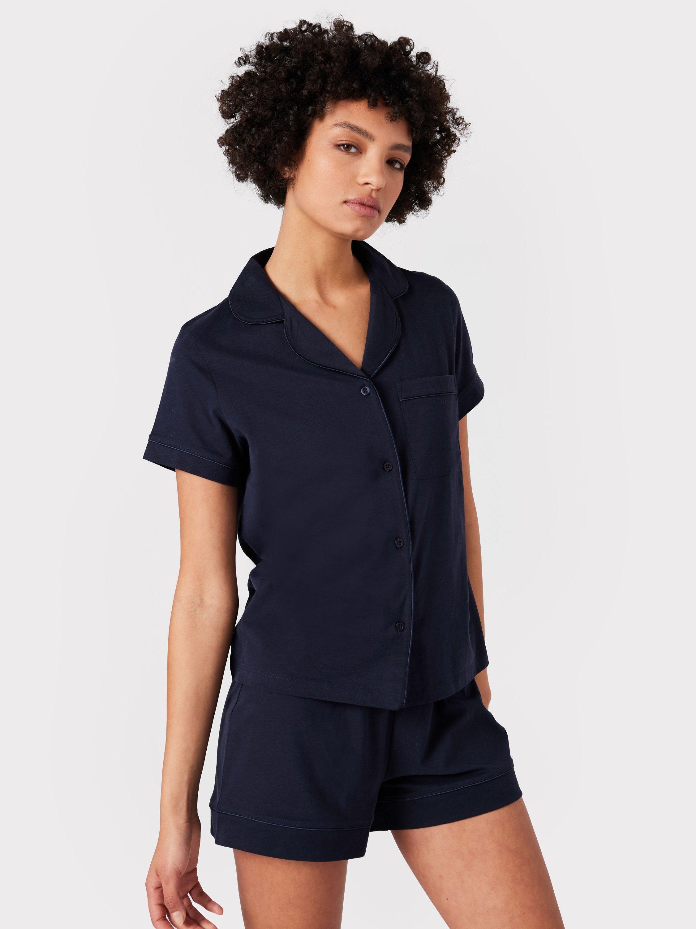 Chelsea Peers Organic Cotton Shirt Short Pyjama Set, Navy
