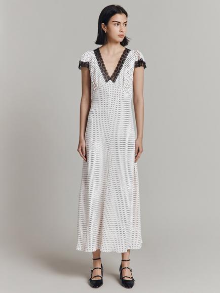 Ghost Erika Polka Dot Bias Cut Midi Dress - view 2, Ivory/Black