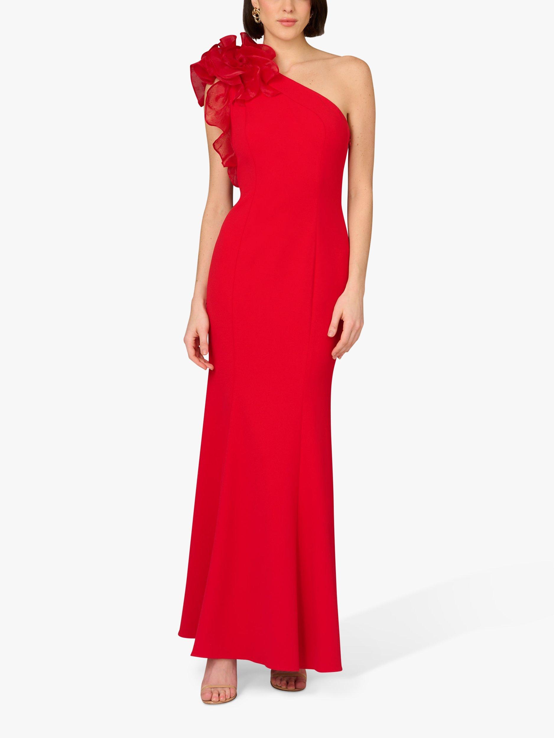 Aidan Mattox Asymmetric Organza Dress, Red