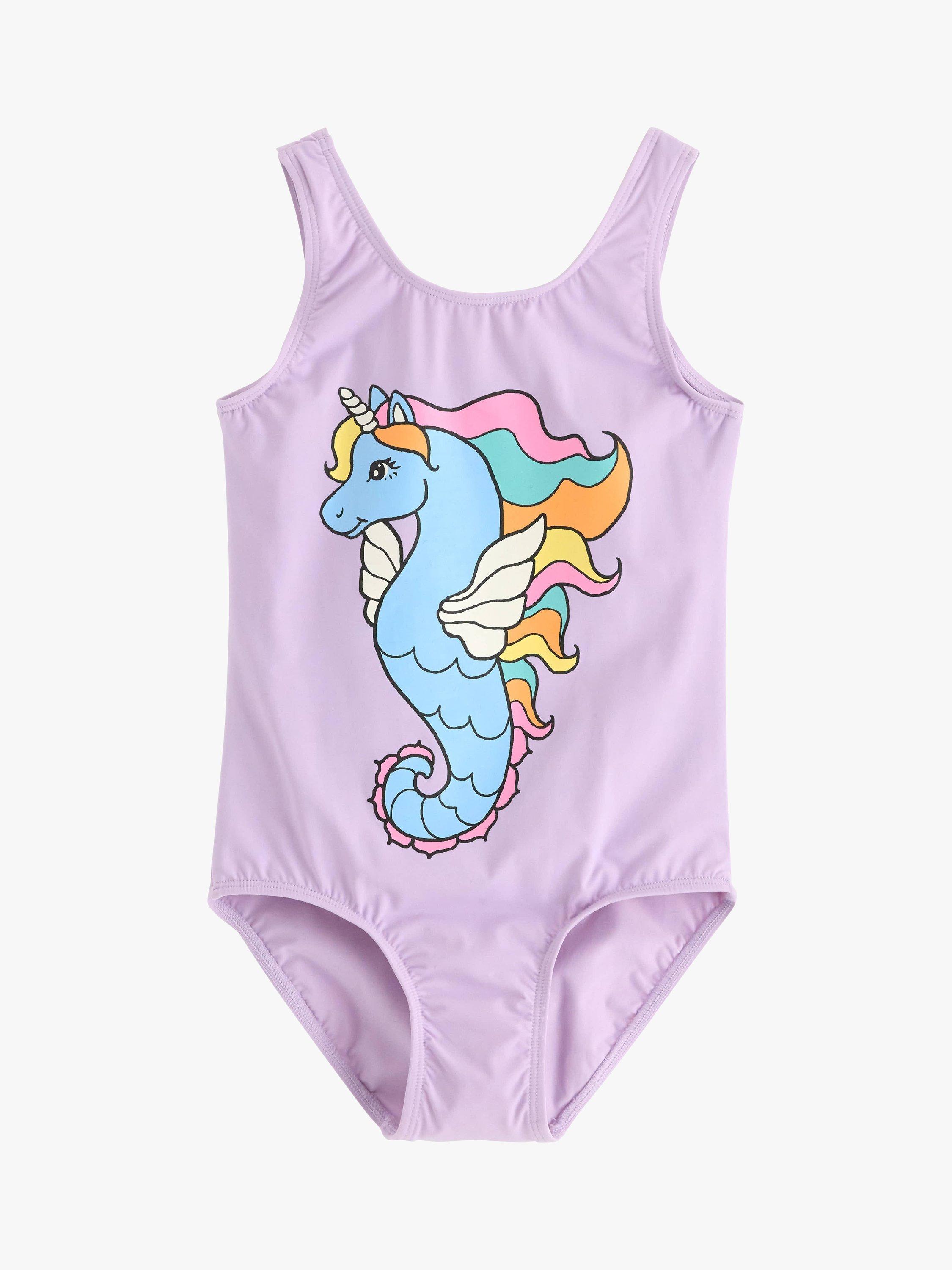 Product image 1 of 3, which shows Lindex Kids' Unicorn Seahorse Print Classic Swimsuit, Light Lilac, 2-4 years