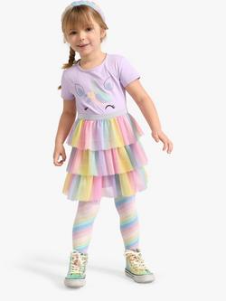 Lindex Kids' Unicorn Print Rainbow Short Sleeve Dress, Light Lilac/Multi, Light Lilac/Multi