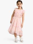 Lindex Kids' Floral Print Chiffon Frill Sleeve Dress, Light Pink